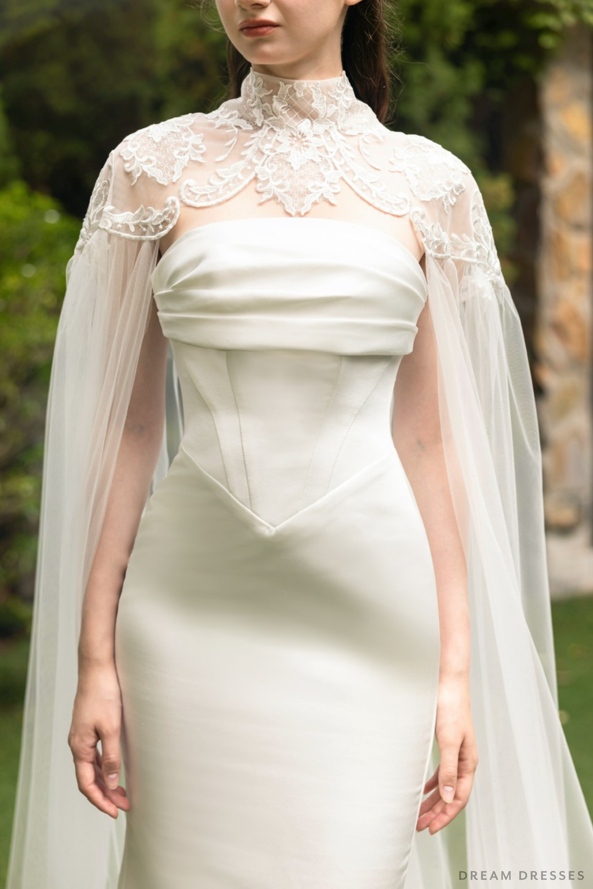High Neck Cathedral Bridal Cape (#MIKAYLEE) - Dream Dresses by P.M.N.