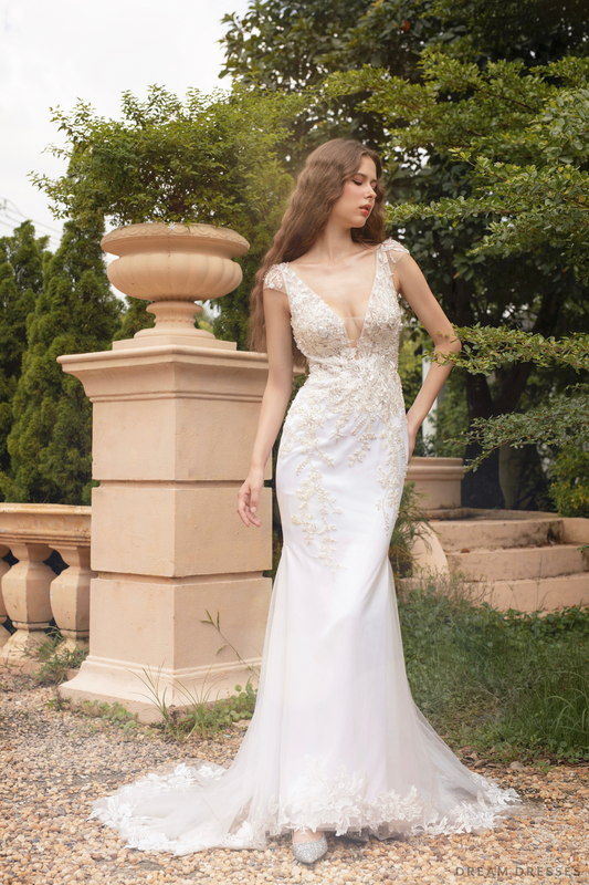 Plunging Neckline Mermaid Wedding Dress (#ELOISE) - Dream Dresses by P.M.N.