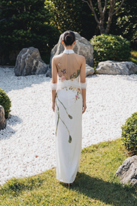 White Bridal Ao Dai with Peacock Embellishments | Modern Vietnamese Bridal Dress (#AILA) - Dream Dresses by P.M.N.