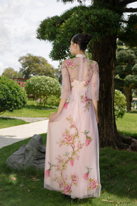 Pink Modern Bridal Ao Dai | Traditional Vietnamese Bridal Dress with Couture Lace (#THALIA) - Dream Dresses by P.M.N.