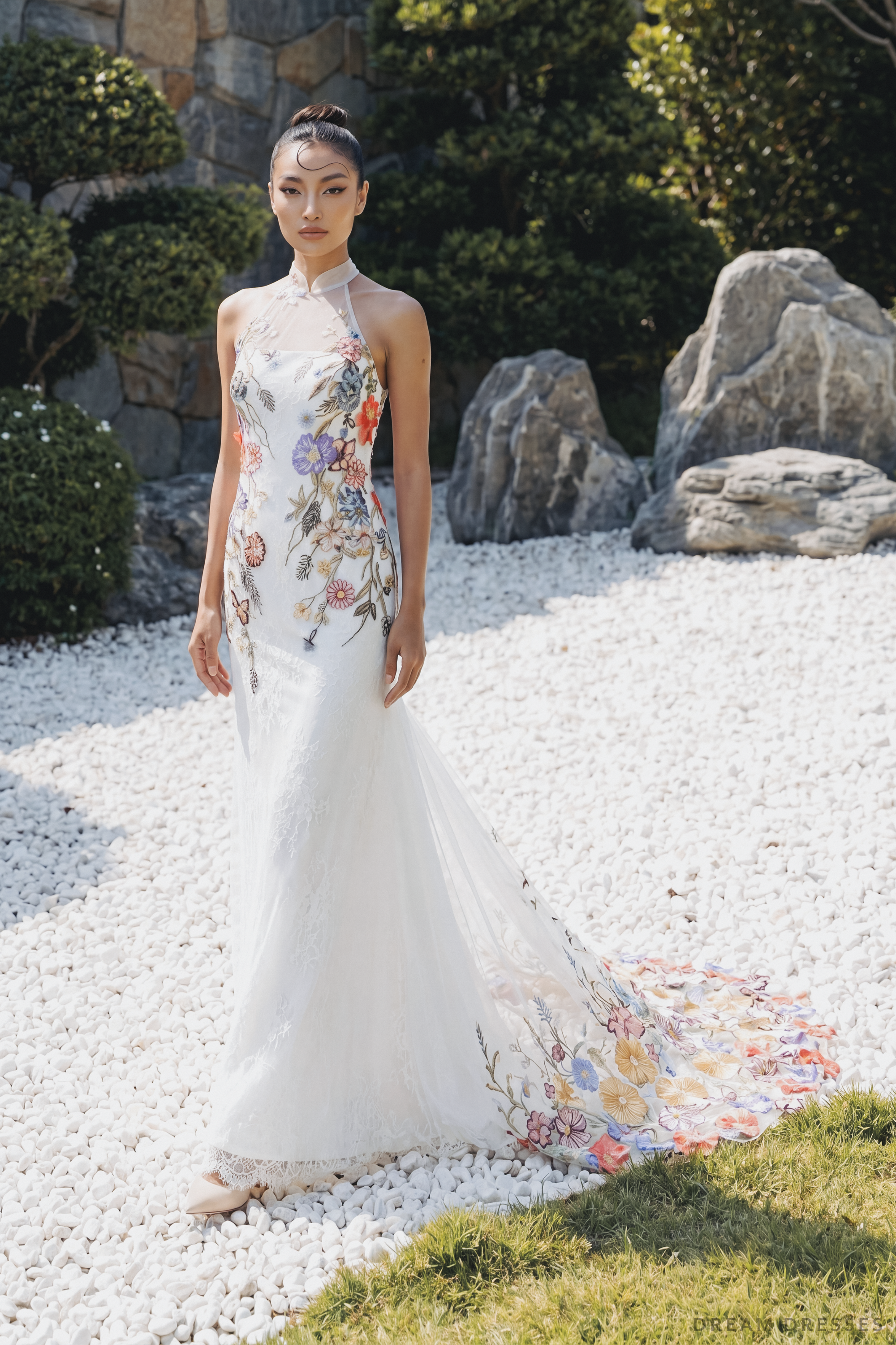 Modern Cheongsam-Inspired Bridal | Couture Lace Modern Cheongsam Bridal Dress (#YAO)