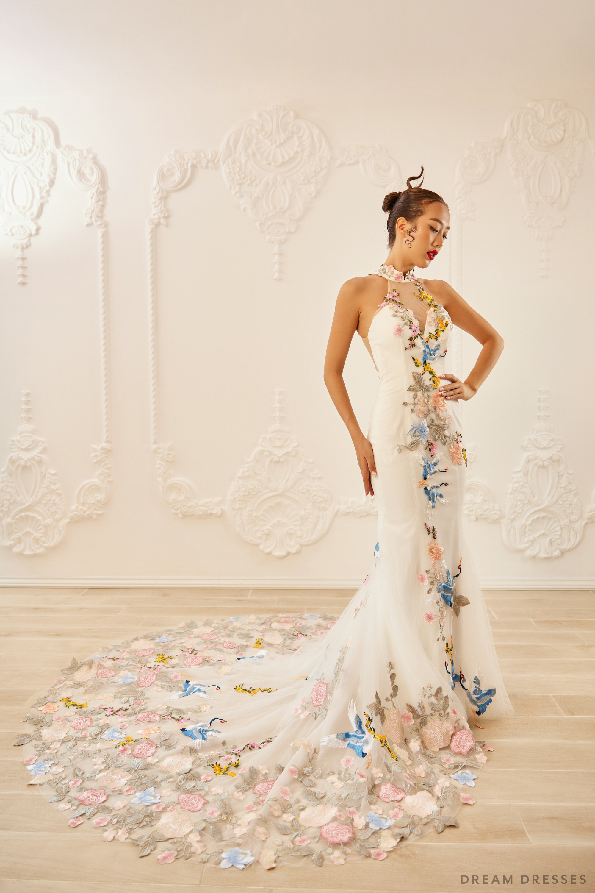 White Bridal Cheongsam Couture Lace Modern Cheongsam LANNA