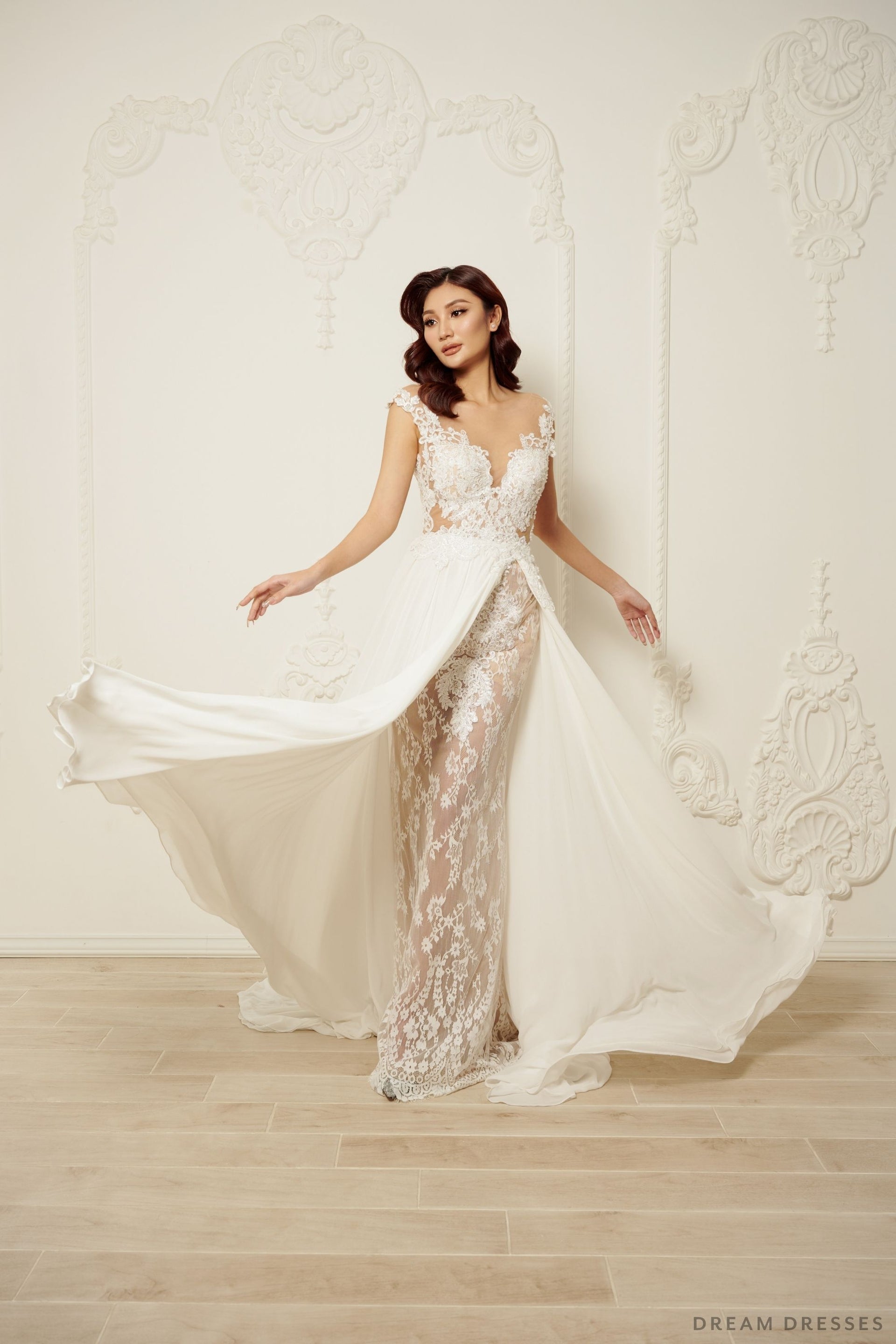 Lace and Chiffon Wedding Dress (#INAYA) - Dream Dresses by P.M.N.