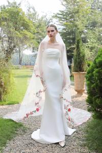 Drop Veil with Colorful Floral Lace (#EMMA) - Dream Dresses by P.M.N.