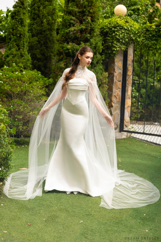 High Neck Cathedral Bridal Cape (#MIKAYLEE) - Dream Dresses by P.M.N.