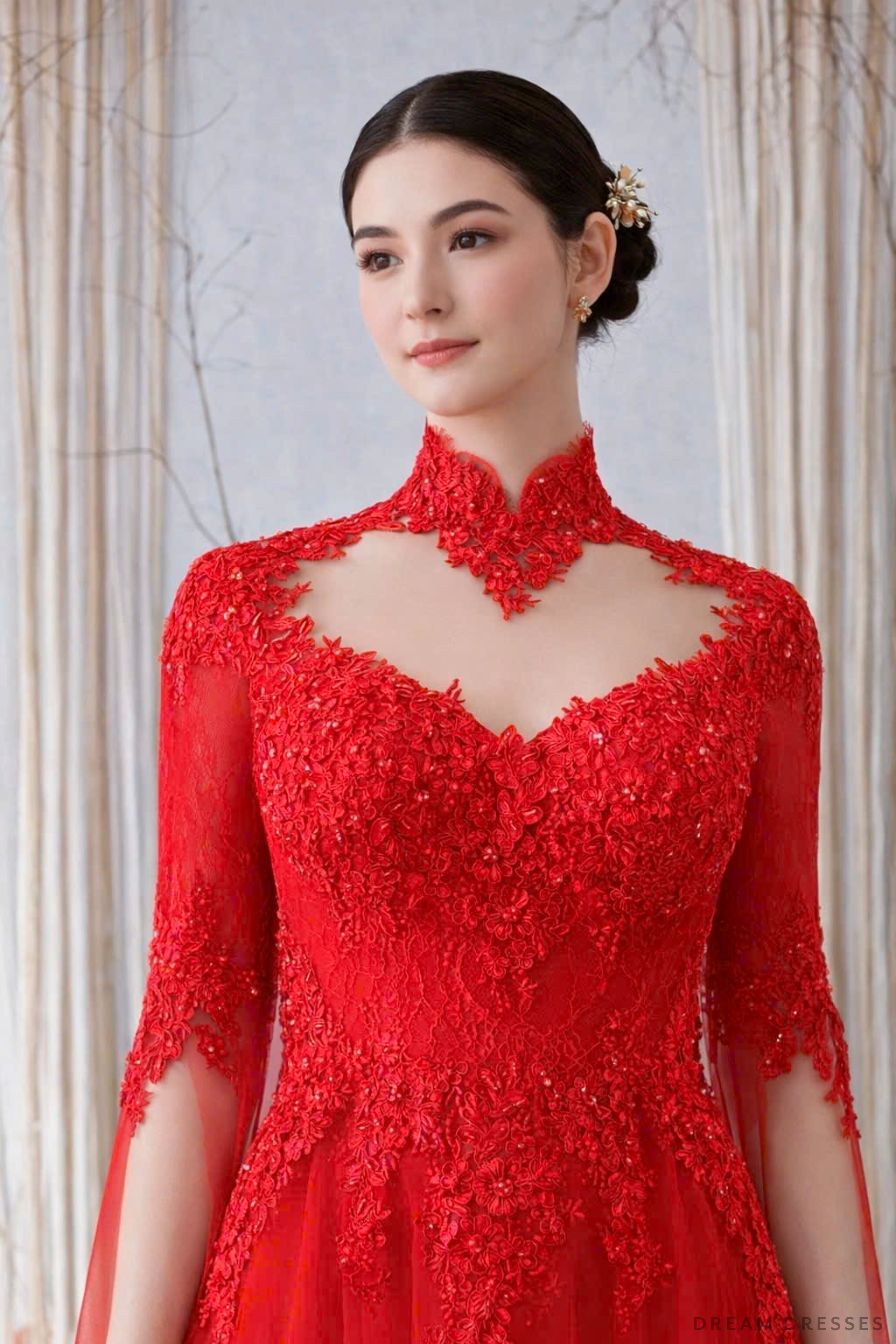 Red Bridal Ao Dai | Lace Vietnamese Bridal Dress (#HANLYN)