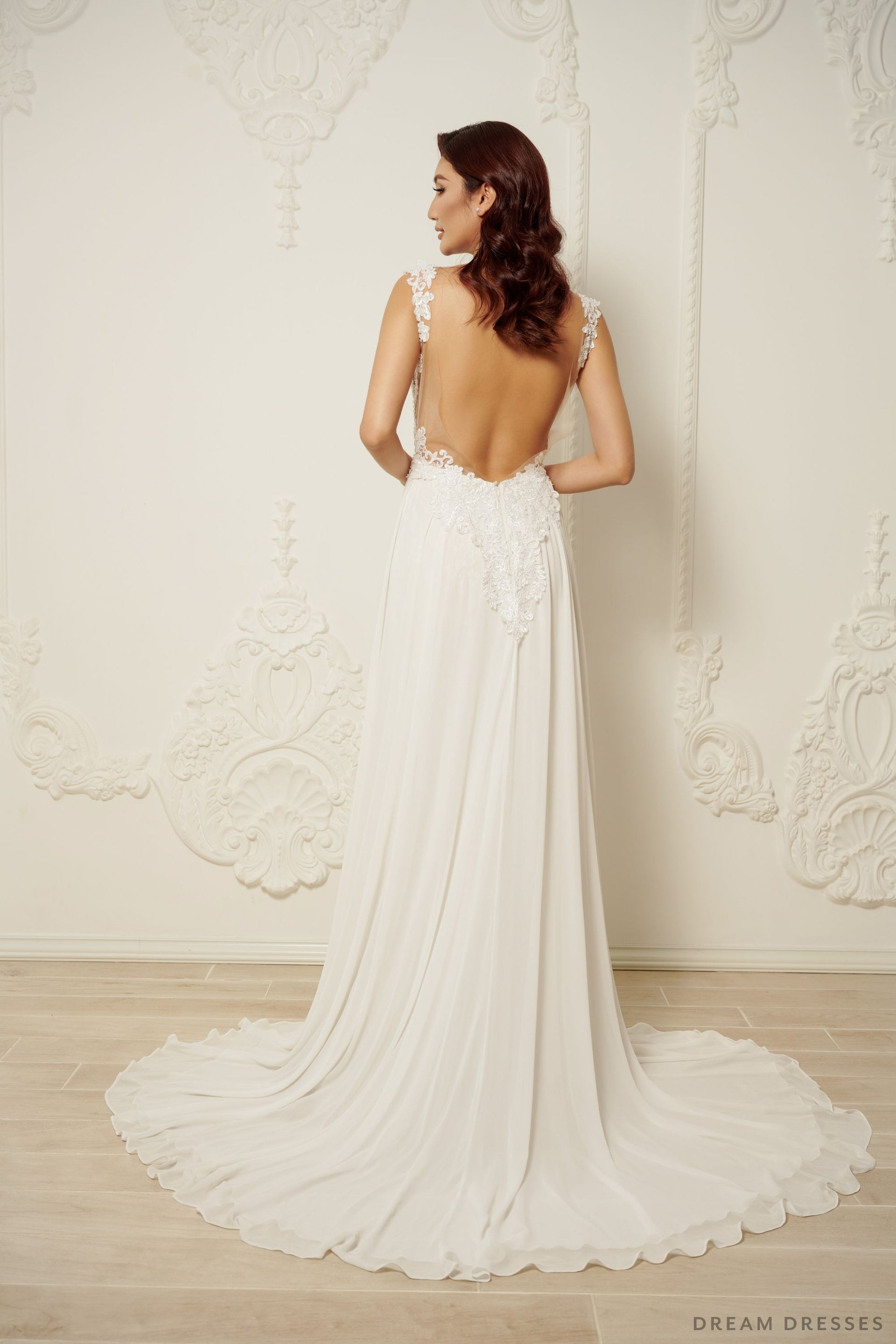 Lace and Chiffon Wedding Dress (#INAYA) - Dream Dresses by P.M.N.