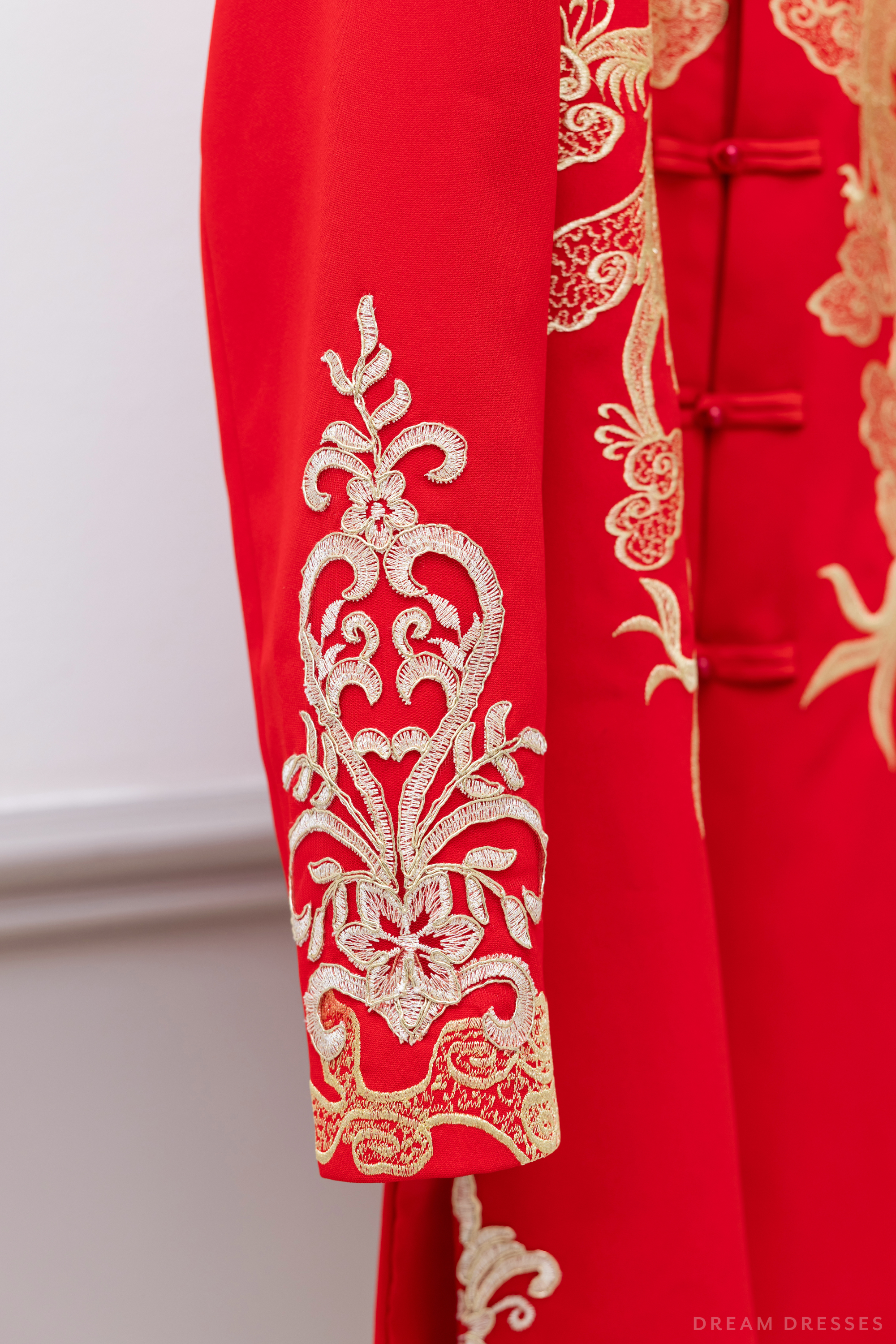 Red and Gold Groom Jacket with Dragon Embroidery| Red Chinese Tang Suit (#Khang)