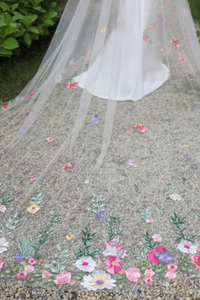 Drop Veil with Colorful Floral Lace (#EMMA) - Dream Dresses by P.M.N.