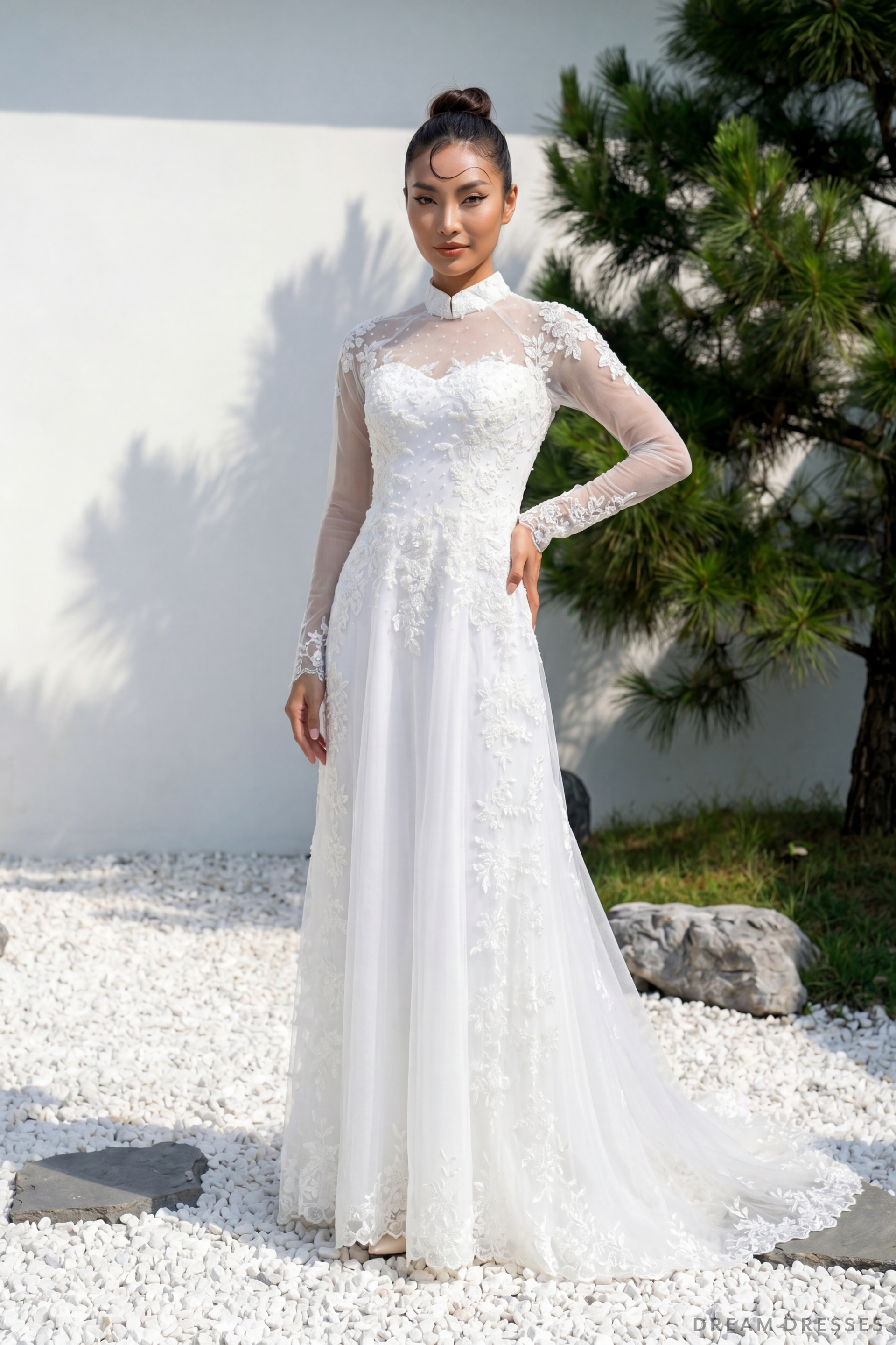 White Bridal Ao Dai | Modern Vietnamese Bridal Dress (#LING) - Dream Dresses by P.M.N.