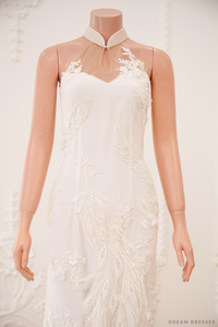 White Bridal Cheongsam | Couture Lace Modern Cheongsam (#JULIA) - Dream Dresses by P.M.N.