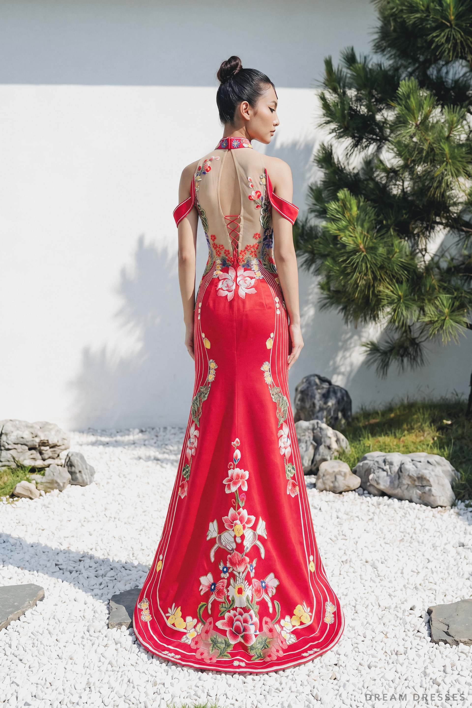 Red Modern Bridal Cheongsam Dress (#QIN) 12 / No Overskirt