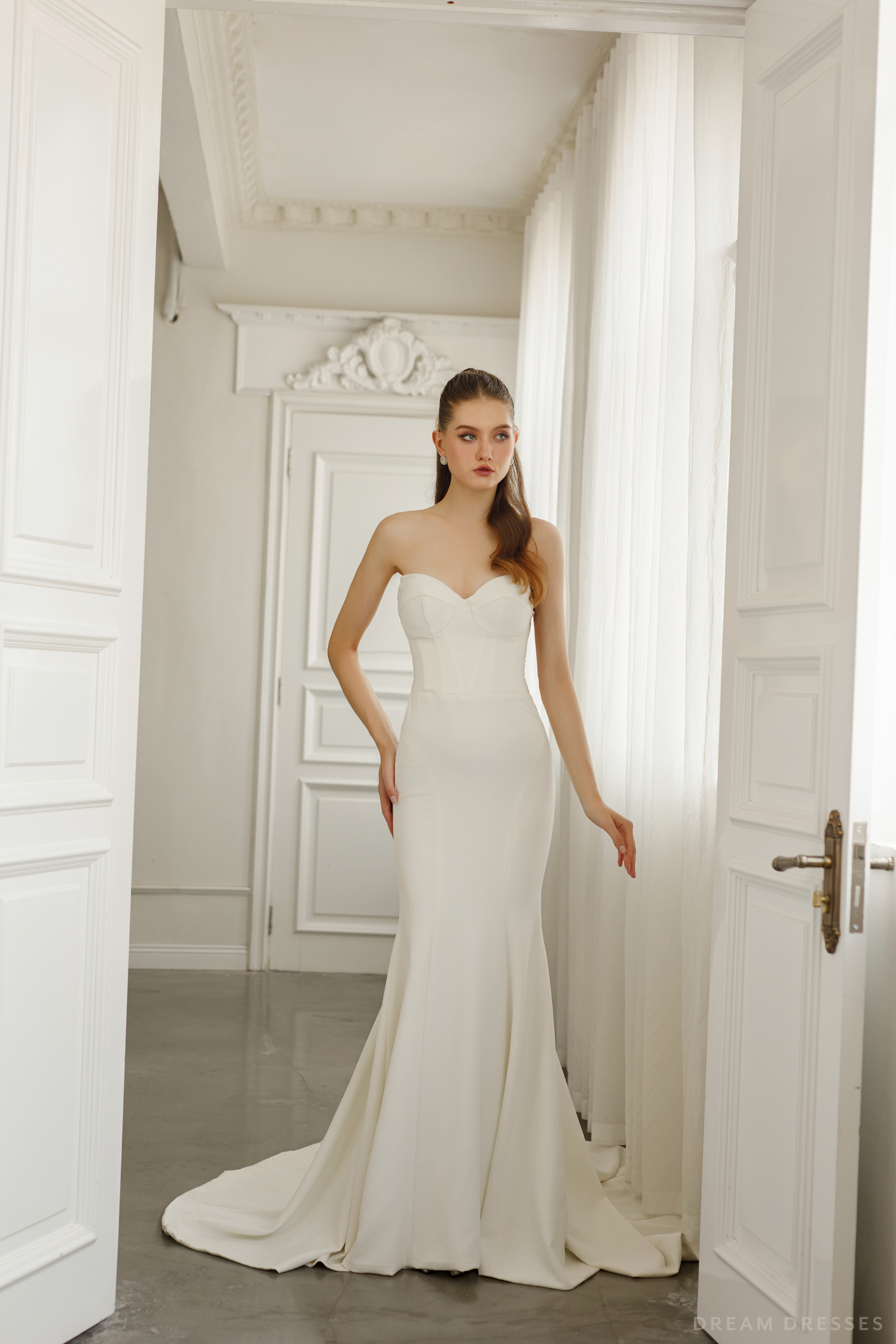 DreamDress By PMN Natasha Mermaid Trumpet Wedding Dress Gown Minimalist Strapless Illusion Back Corset Bodice Sleeveless Chapel Train DreamDress By PMN Natasha Mermaid Trumpet Wedding Dress Gown Minimalist Strapless Illusion Back Corset Bodice Sleeveless Chapel Train