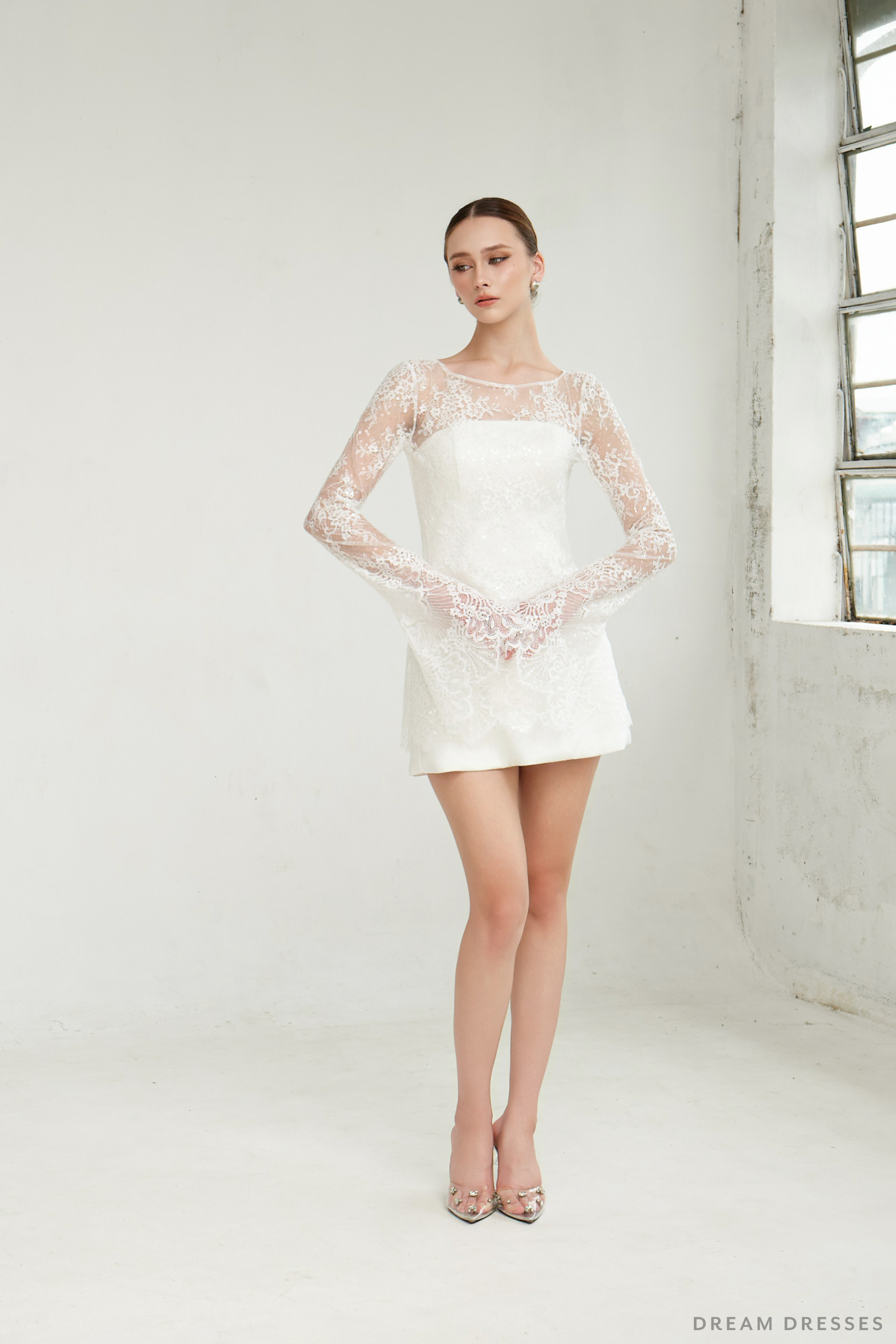 Mini Dress with Lace Overlay (#MANDARINA)