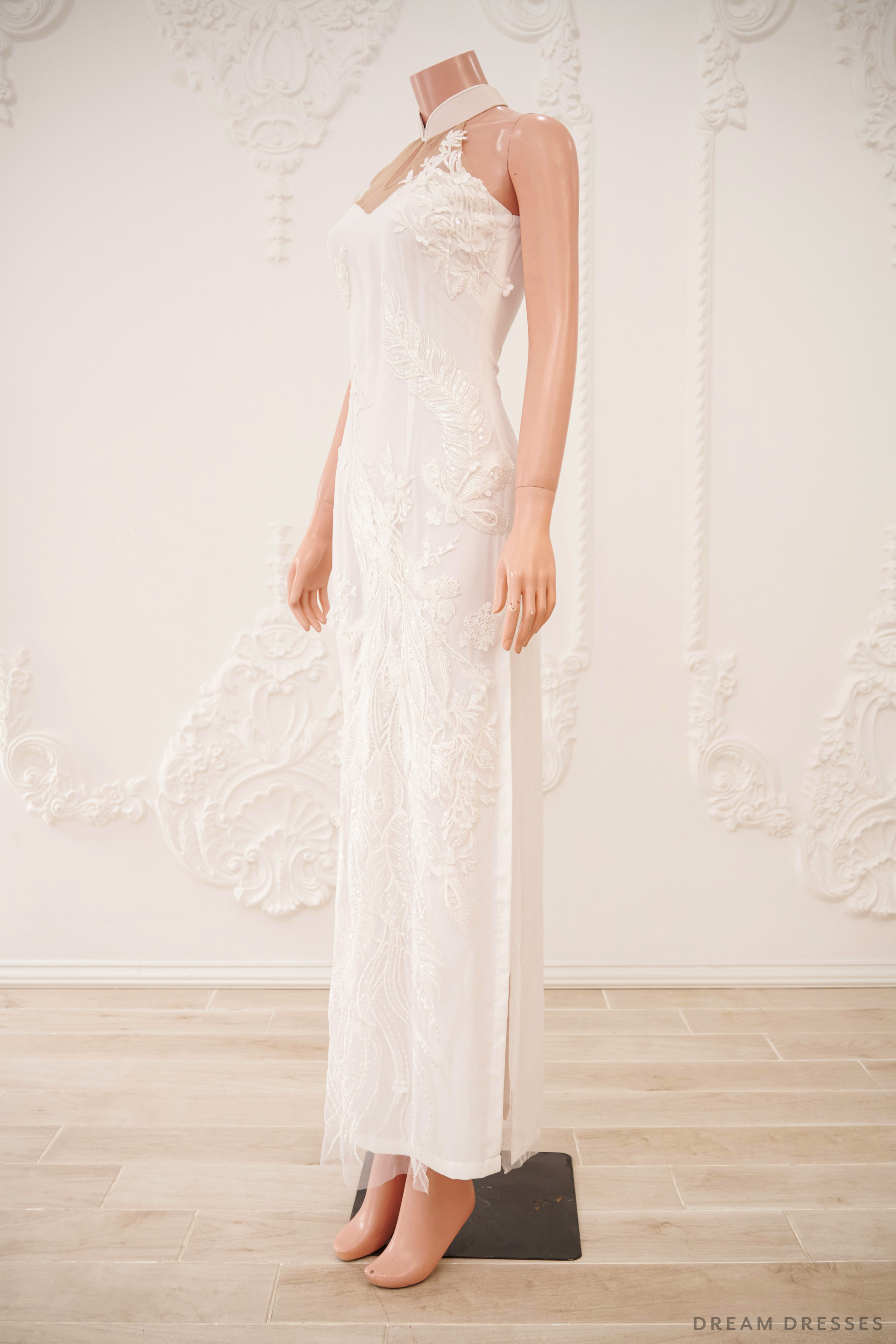 White Bridal Cheongsam | Couture Lace Modern Cheongsam (#JULIA)