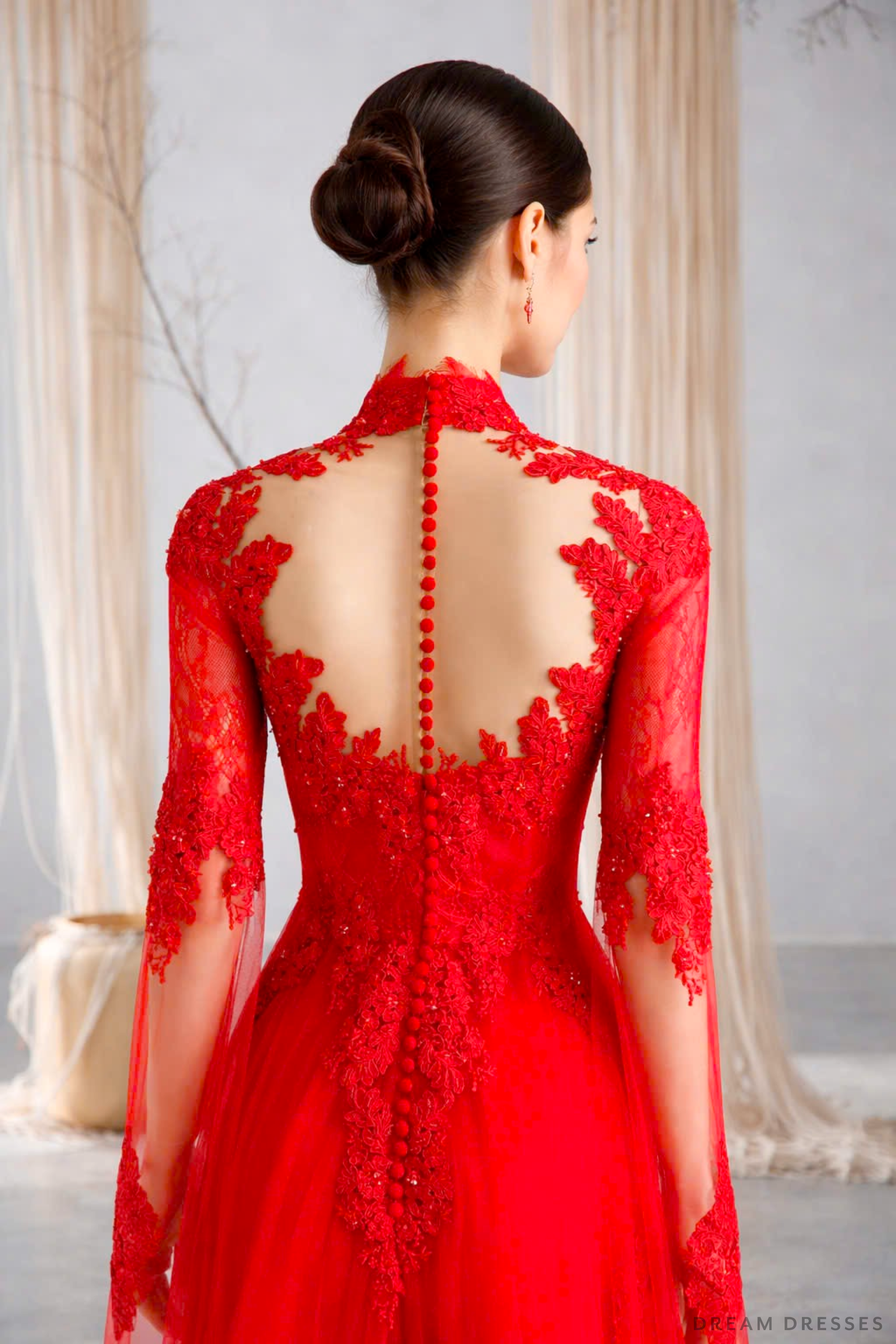 Red Bridal Ao Dai | Lace Vietnamese Bridal Dress (#HANLYN)