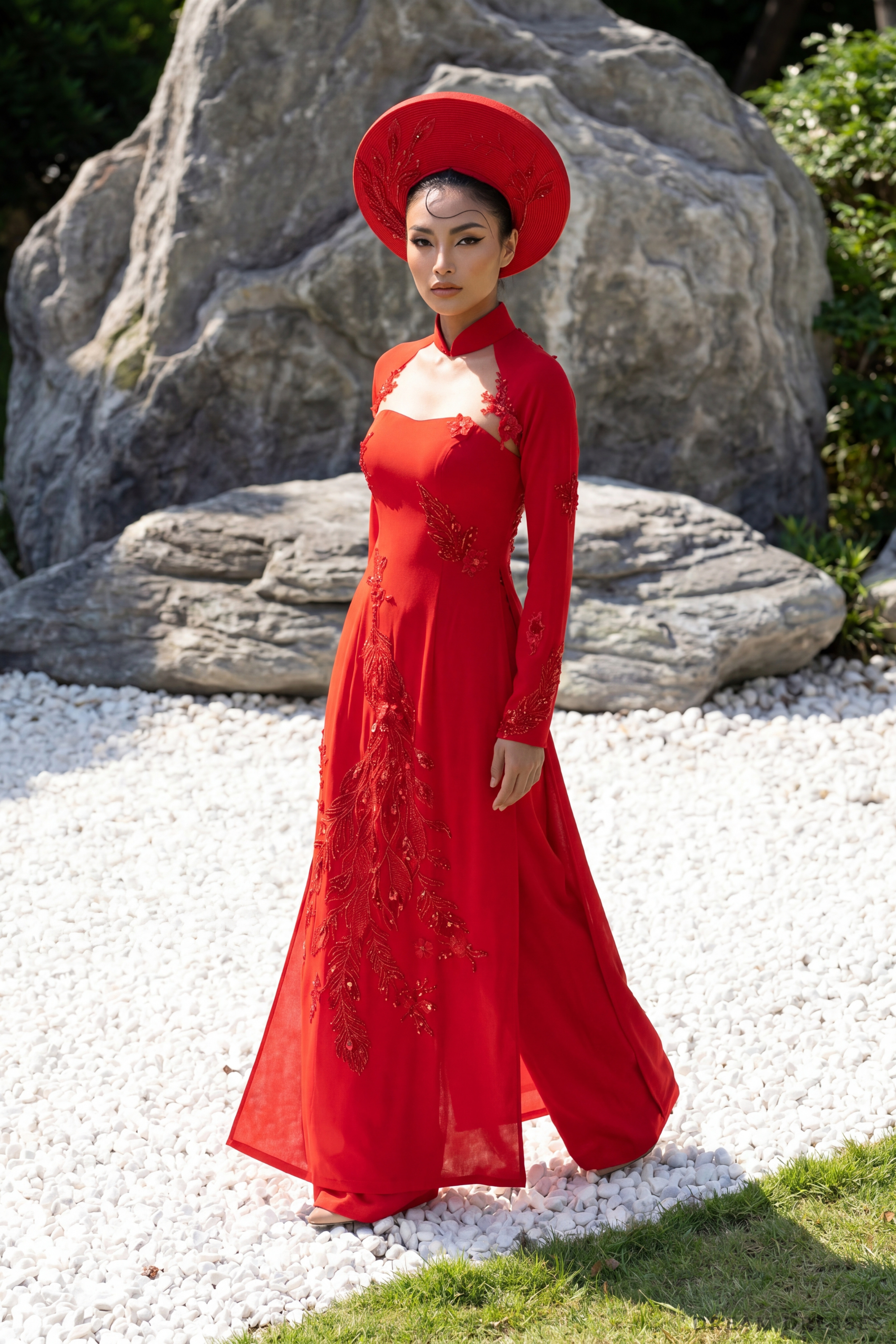 Red Ao Dai Hat | Vietnamese Bridal Hat (#EVELINA)
