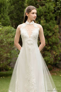 White Ao Dai | Modern Vietnamese Bridal Dress with Couture Lace (#KINA) - Dream Dresses by P.M.N.