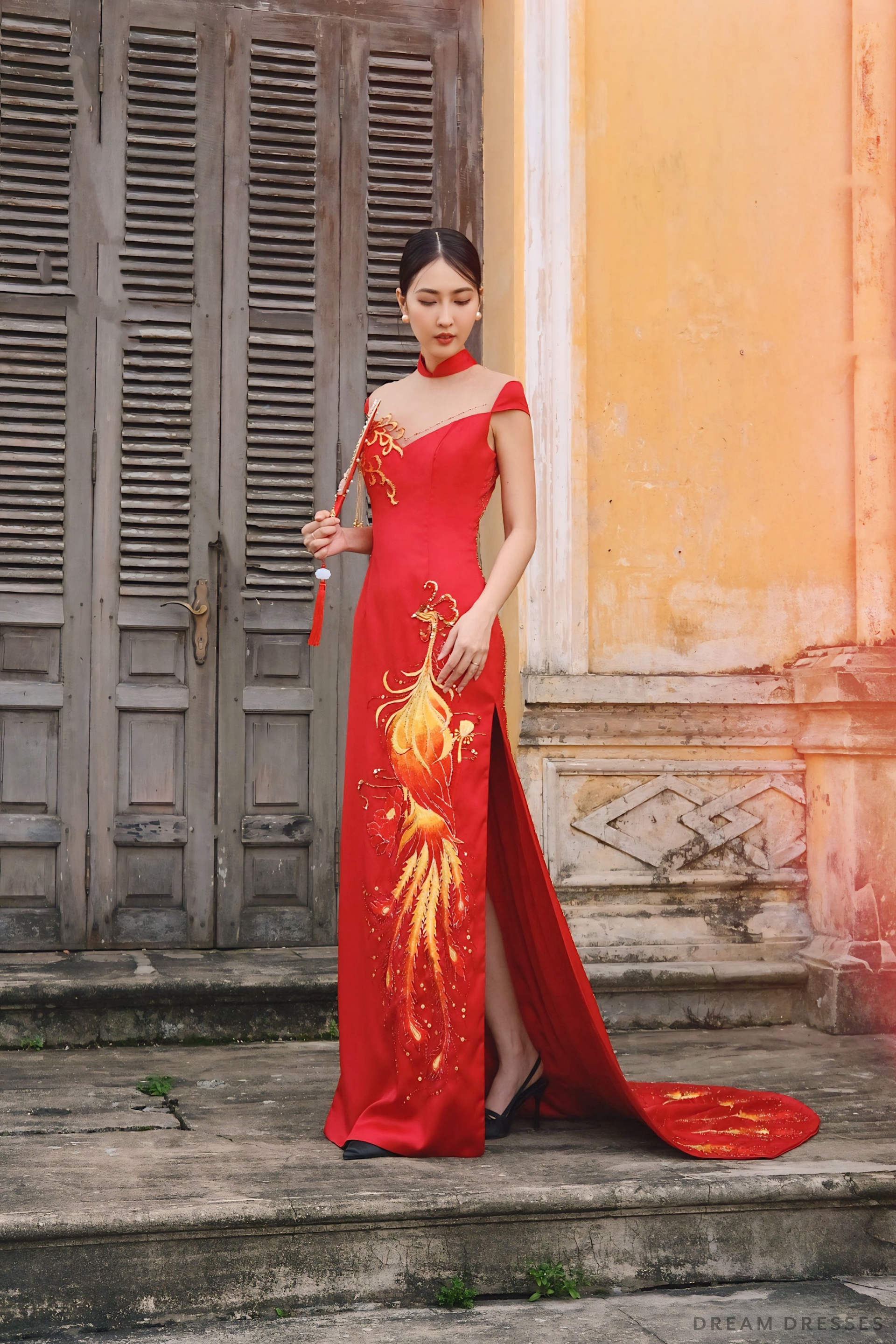 Red Bridal Cheongsam | Red Qipao Bridal Gown with Phoenix Lace  (#LANIE) - Dream Dresses by P.M.N.