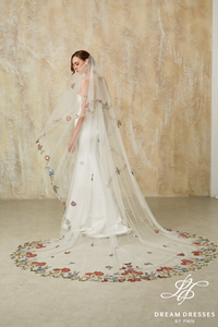Colorful Floral Embroidery Drop Veil (#ALLURE)