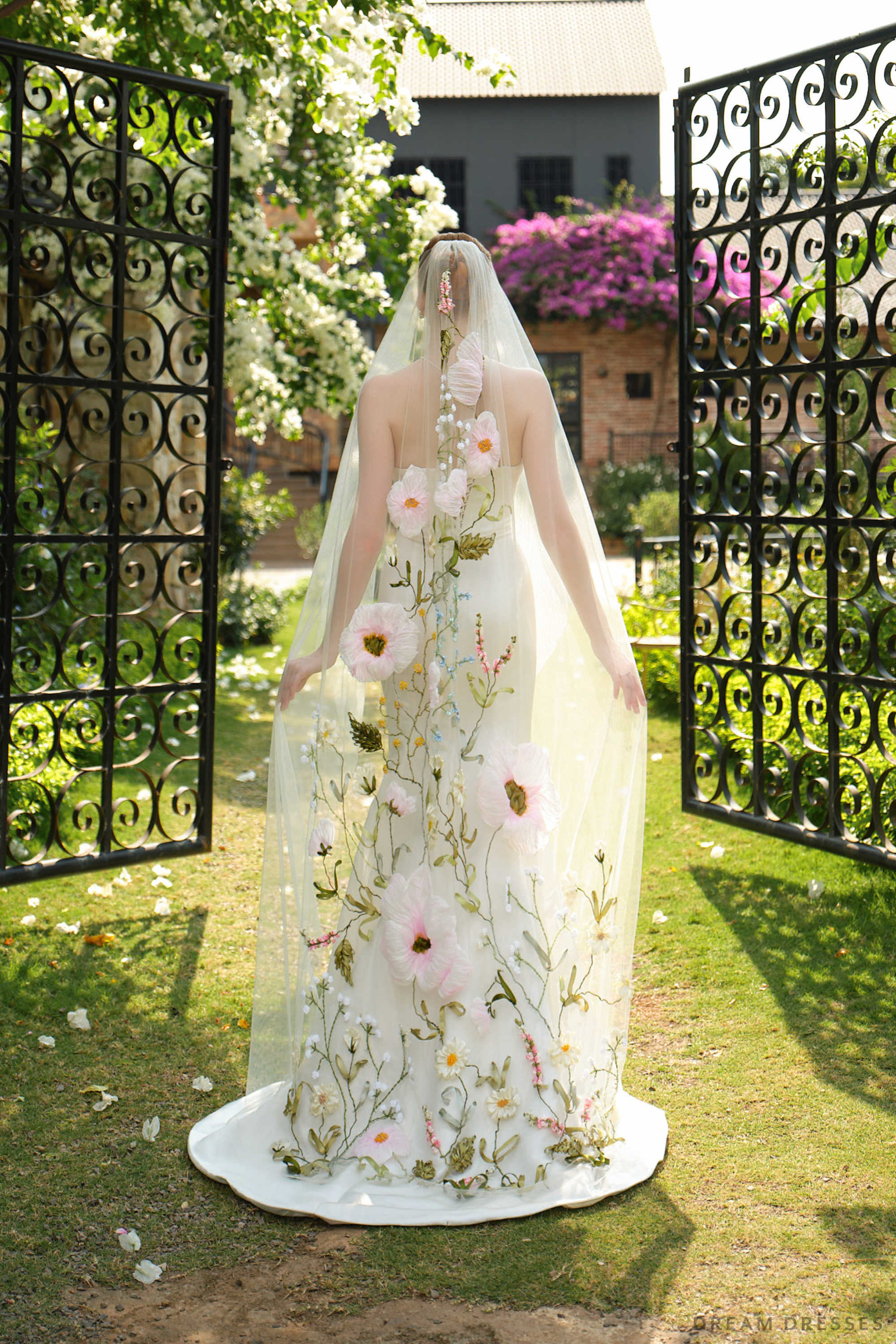 Handcrafted Floral & Ribbon Wedding Veil (#FLORA)