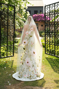 Handcrafted Floral & Ribbon Wedding Veil (#FLORA) - Dream Dresses by P.M.N.