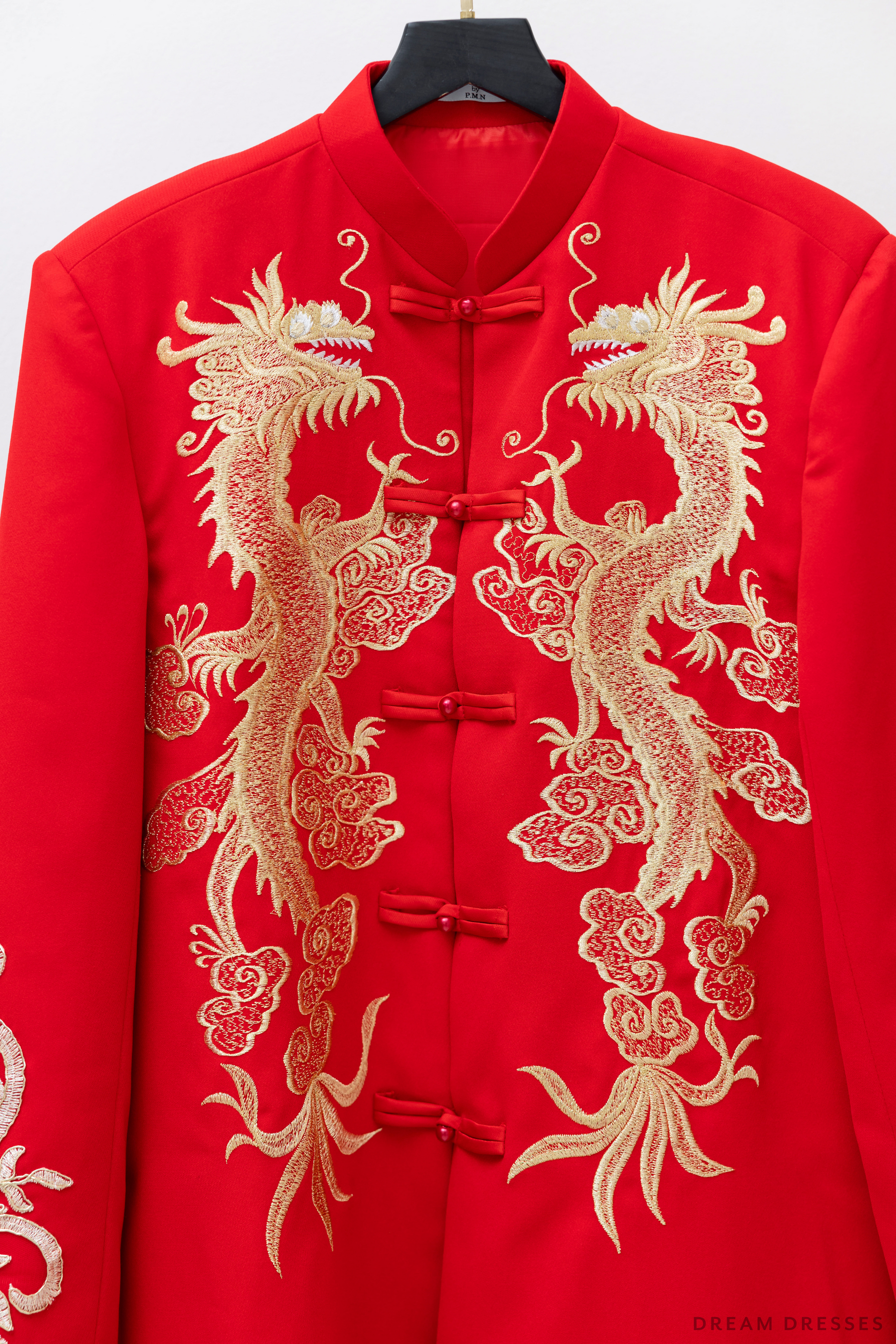 Red and Gold Groom Jacket with Dragon Embroidery| Red Chinese Tang Suit (#Khang) - Dream Dresses by P.M.N.