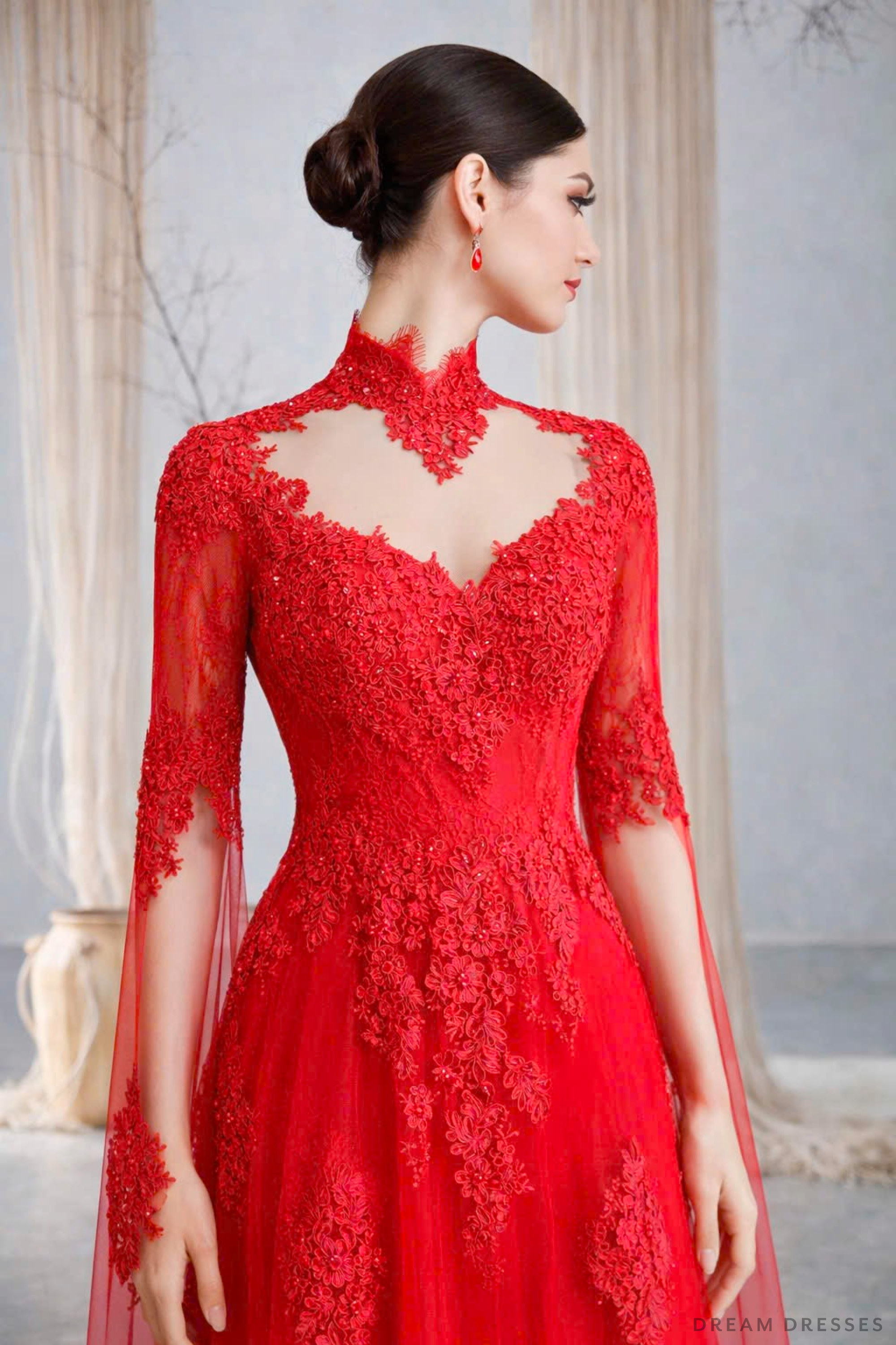 Red Bridal Ao Dai | Lace Vietnamese Bridal Dress (#HANLYN)
