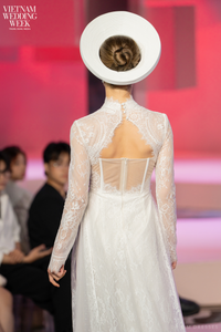 White Bridal Ao Dai | Modern Vietnamese Bridal Dress with French Lace (#YUELIN) - Dream Dresses by P.M.N.