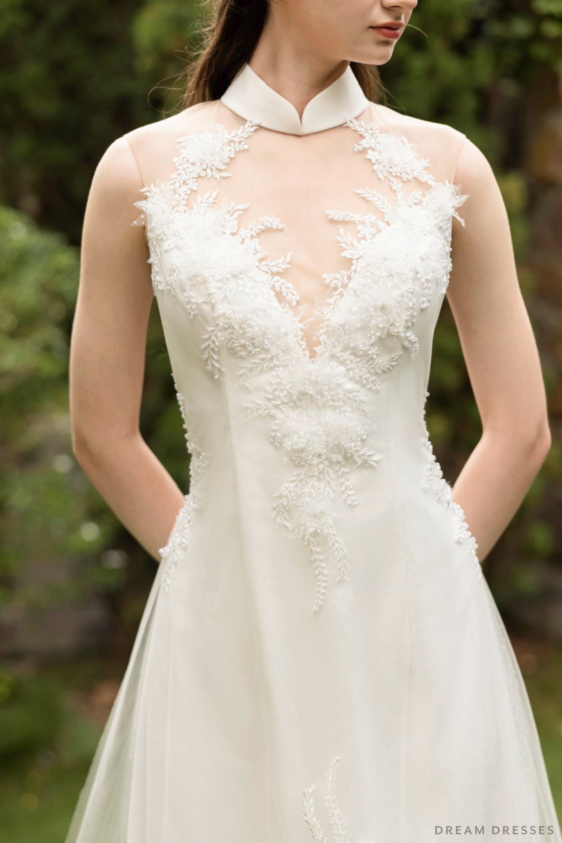 White Ao Dai | Modern Vietnamese Bridal Dress with Couture Lace (#KINA) - Dream Dresses by P.M.N.