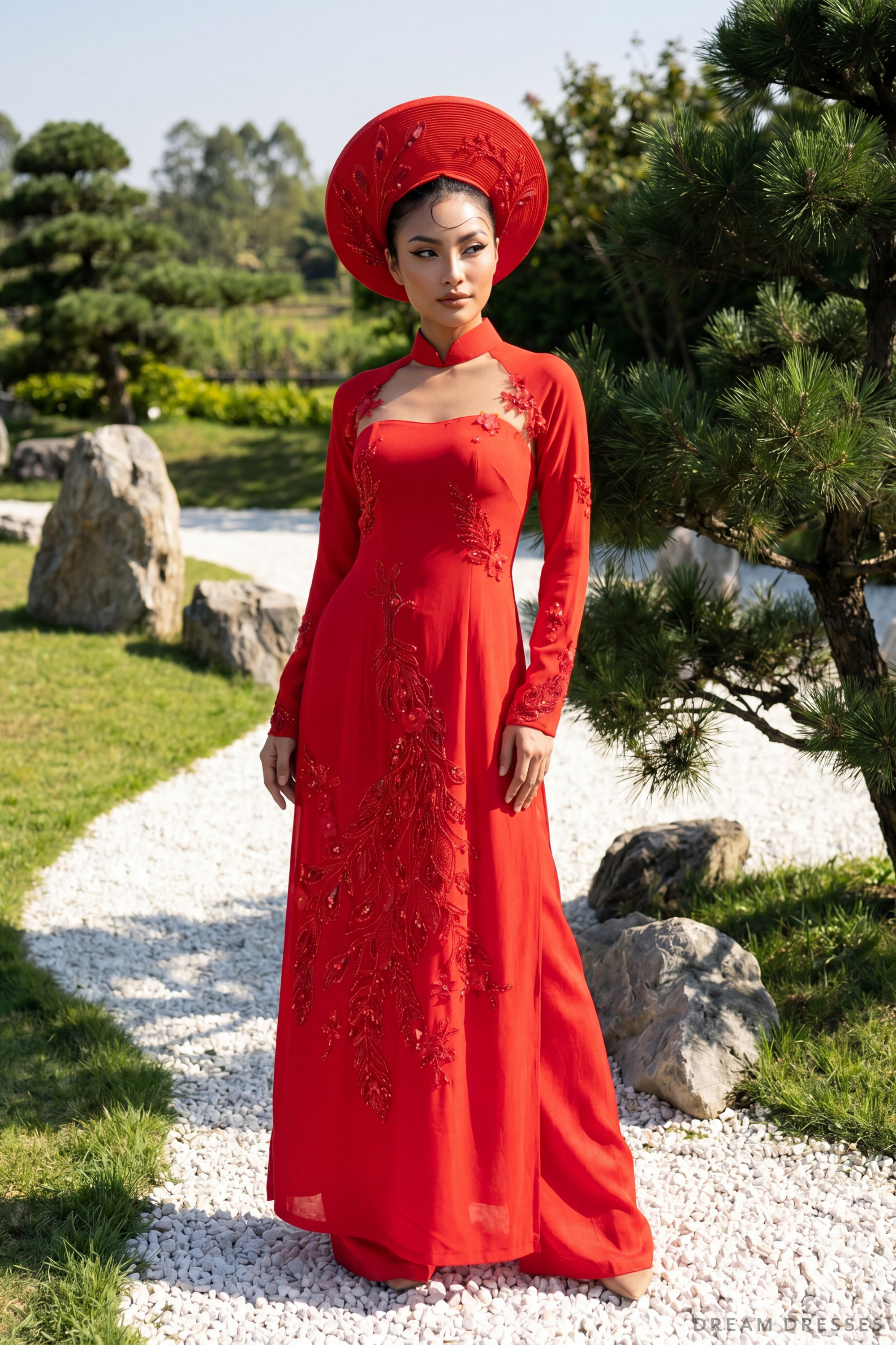 Red Ao Dai Hat | Vietnamese Bridal Hat (#EVELINA)