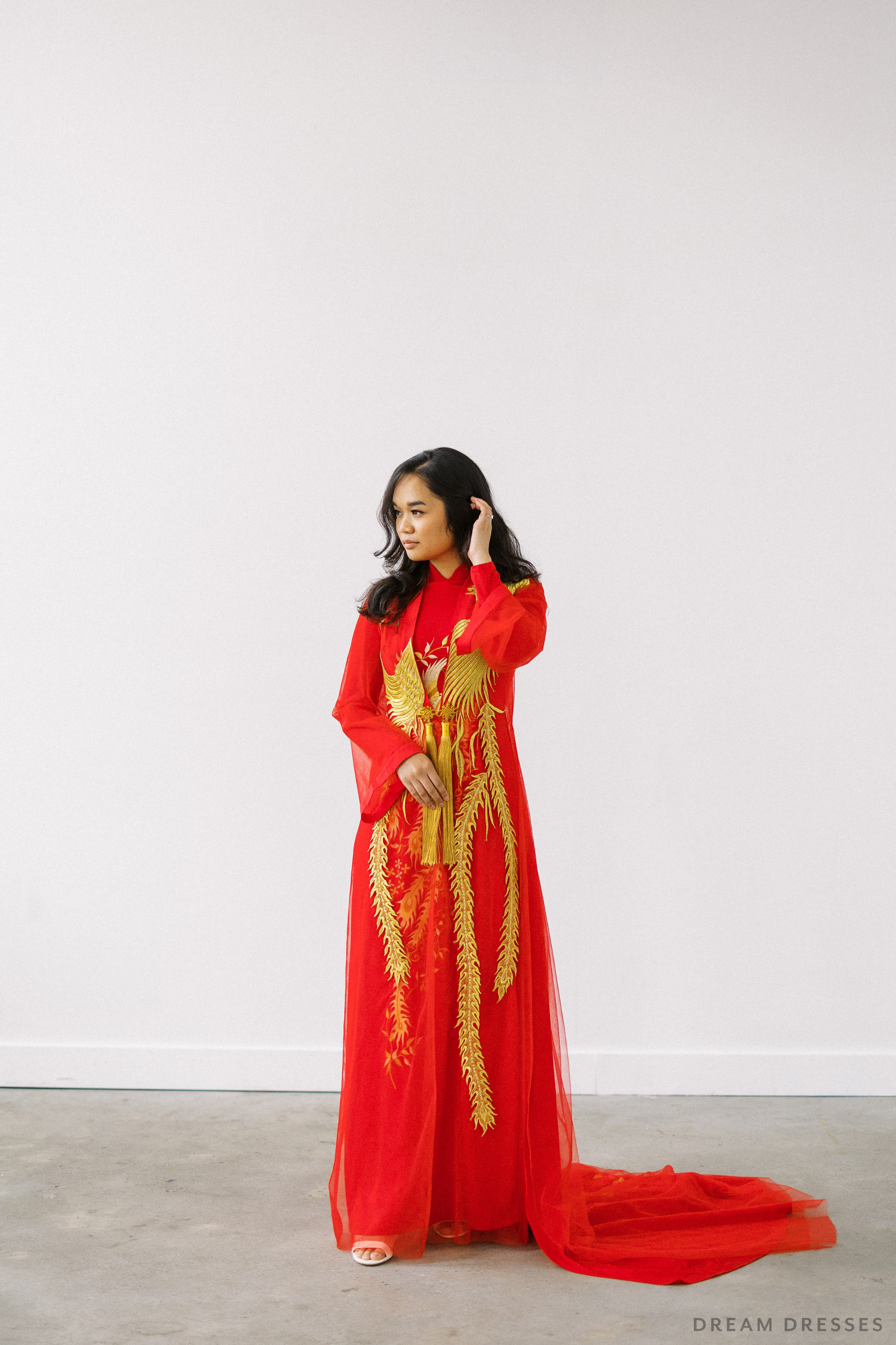 Red and Gold Ao Dai OverCoat | Traditional Vietnamese Bridal OverCoat  (#MYPHUONG) - Dream Dresses by P.M.N.