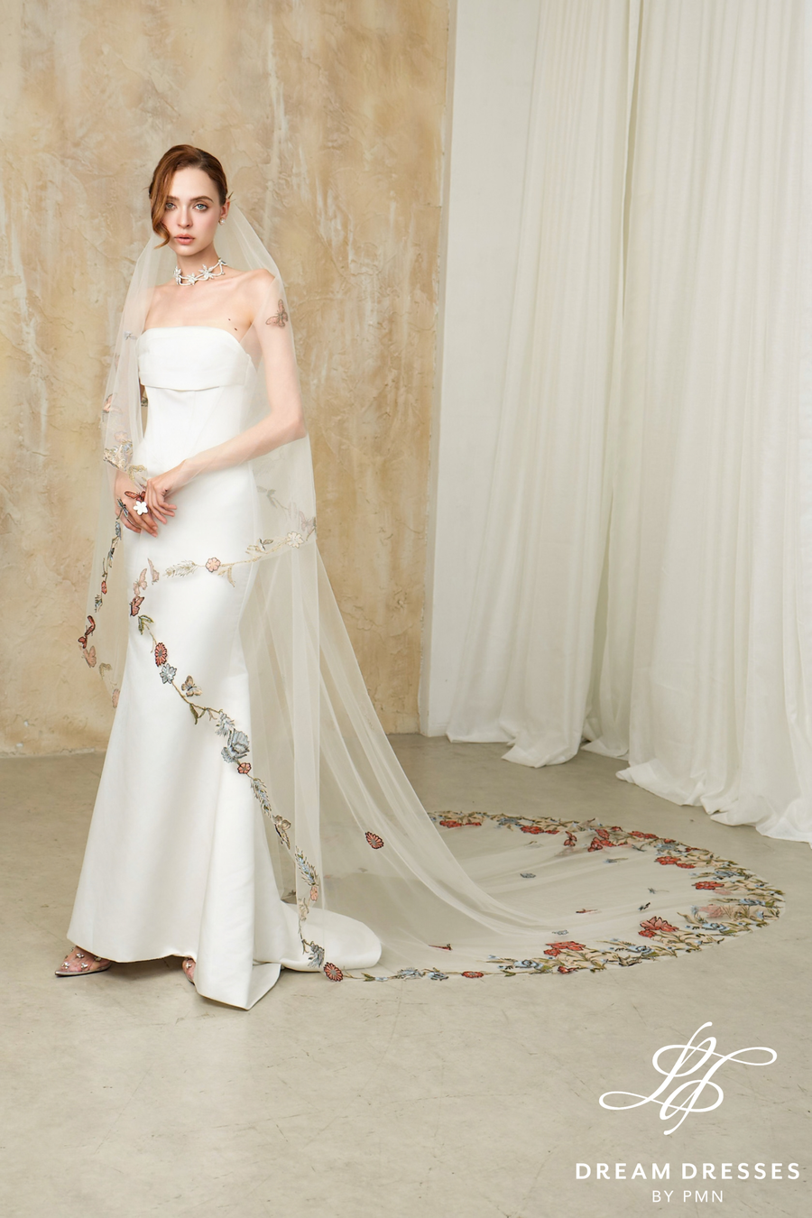 Colorful Floral Embroidery Drop Veil (#ALLURE)