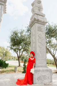 Red Bridal Ao Dai | Lace Vietnamese Bridal Dress (#HANLYN) - Dream Dresses by P.M.N.