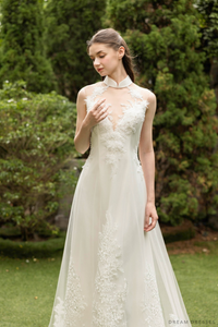 White Ao Dai | Modern Vietnamese Bridal Dress with Couture Lace (#KINA) - Dream Dresses by P.M.N.