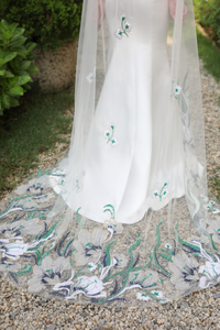 Chapel Bridal Veil with Floral Lace  (#AUDREY) - Dream Dresses by P.M.N.