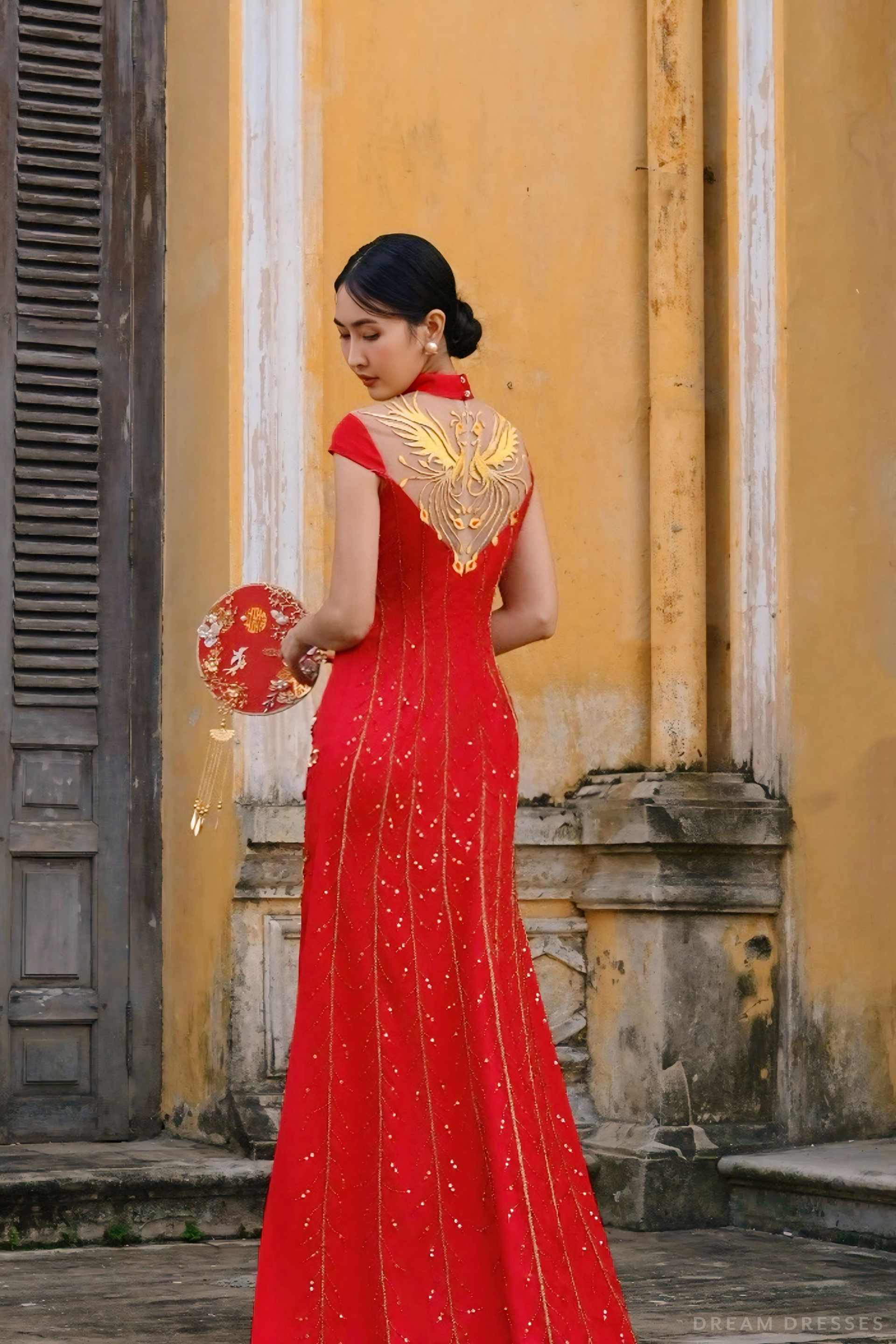 Red Bridal Cheongsam | Red Qipao Bridal Gown with Phoenix Lace  (#LANIE) - Dream Dresses by P.M.N.