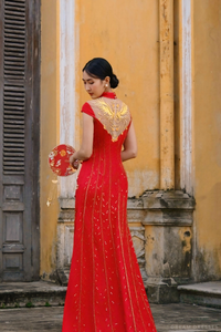 Red Bridal Cheongsam | Red Qipao Bridal Gown with Phoenix Lace  (#LANIE) - Dream Dresses by P.M.N.