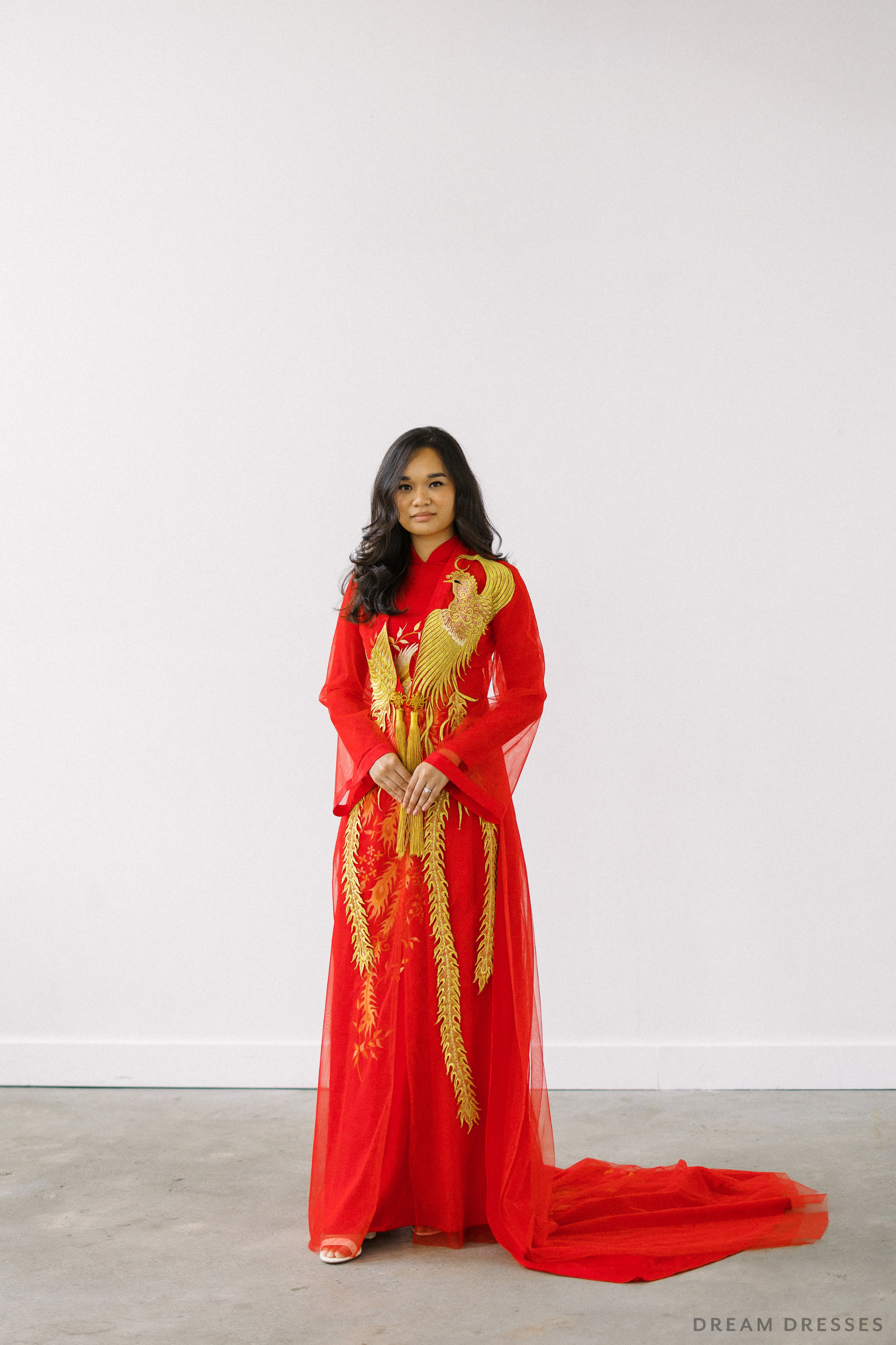 Red and Gold Ao Dai OverCoat | Traditional Vietnamese Bridal OverCoat  (#MYPHUONG) - Dream Dresses by P.M.N.