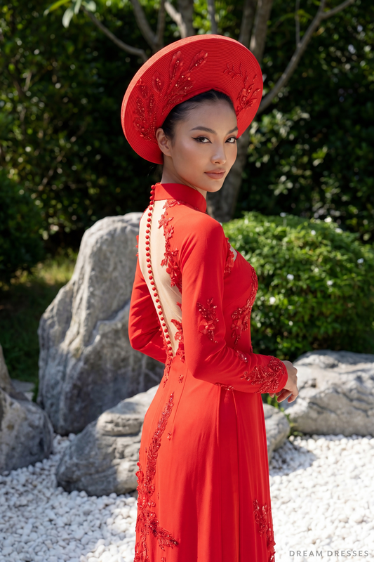 Red Bridal Ao Dai | Modern Vietnamese Bridal Dress (#AYLIN) - Dream Dresses by P.M.N.