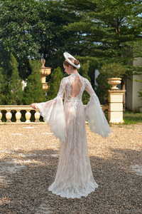 White Bridal Ao Dai | Modern Vietnamese Bridal Dress with French Lace (#RUBINA) - Dream Dresses by P.M.N.