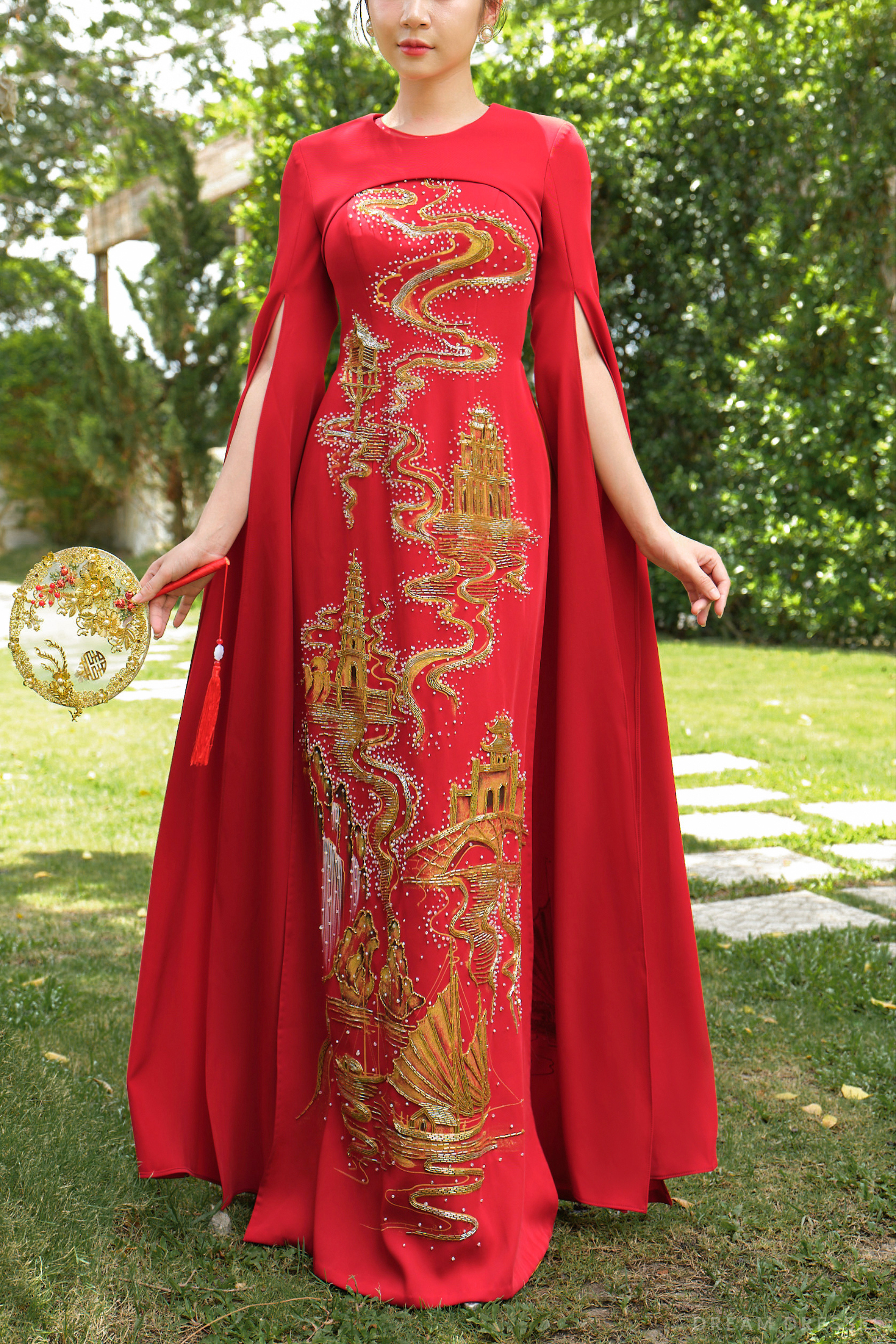 Red Bridal Ao Dai | Vietnamese Modern Bridal Dress (#AZALEA)