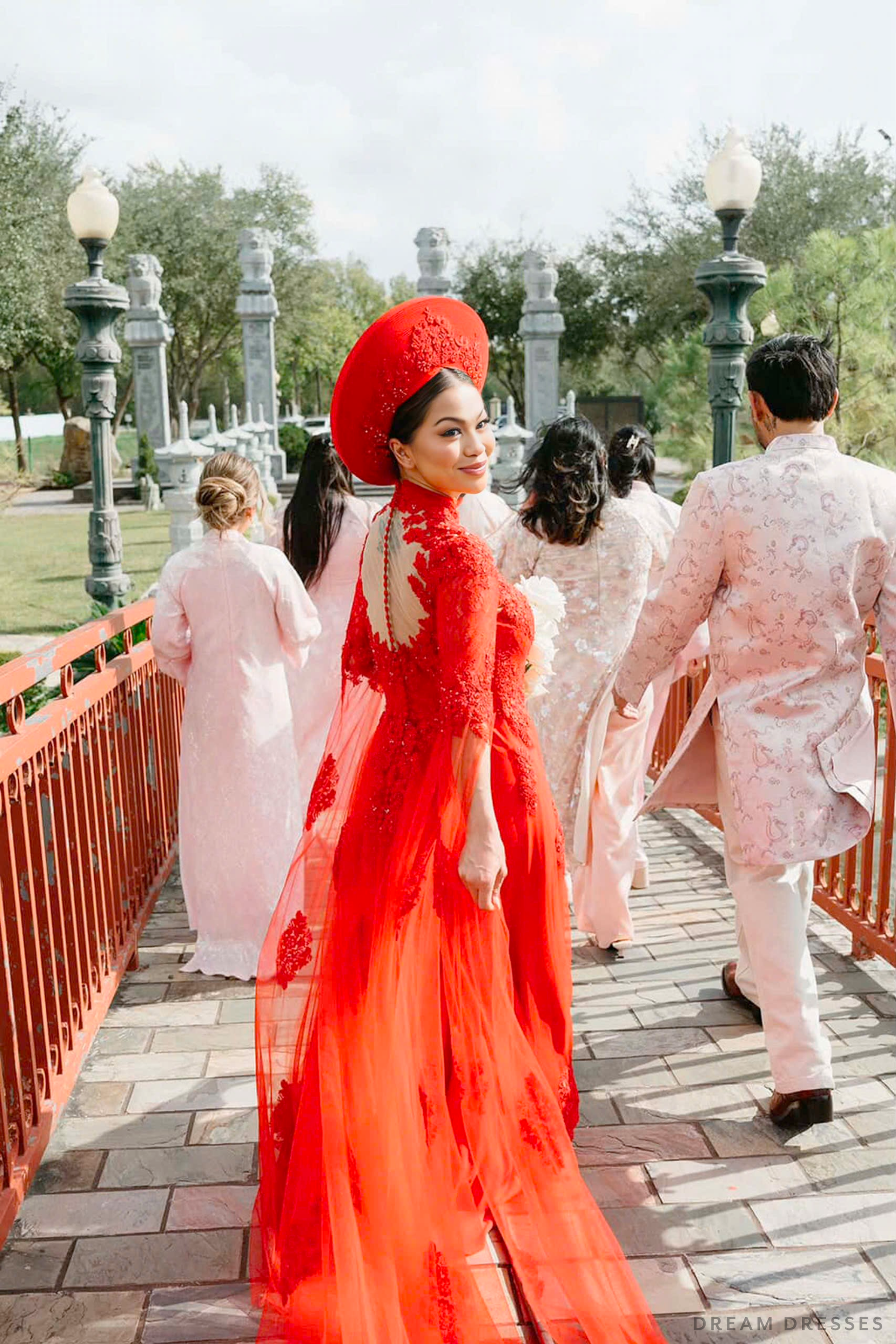 Red Bridal Ao Dai | Lace Vietnamese Bridal Dress (#HANLYN) - Dream Dresses by P.M.N.