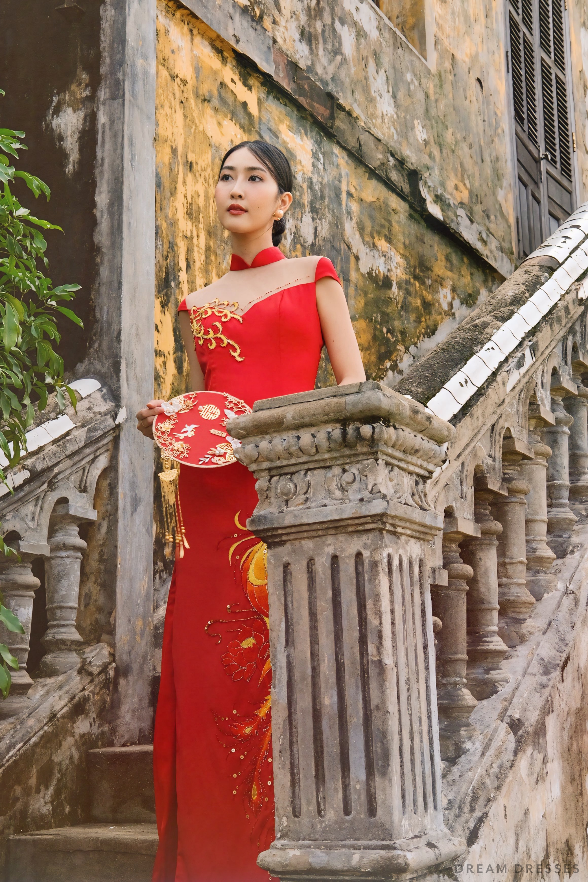 Red Bridal Cheongsam | Red Qipao Bridal Gown with Phoenix Lace  (#LANIE) - Dream Dresses by P.M.N.