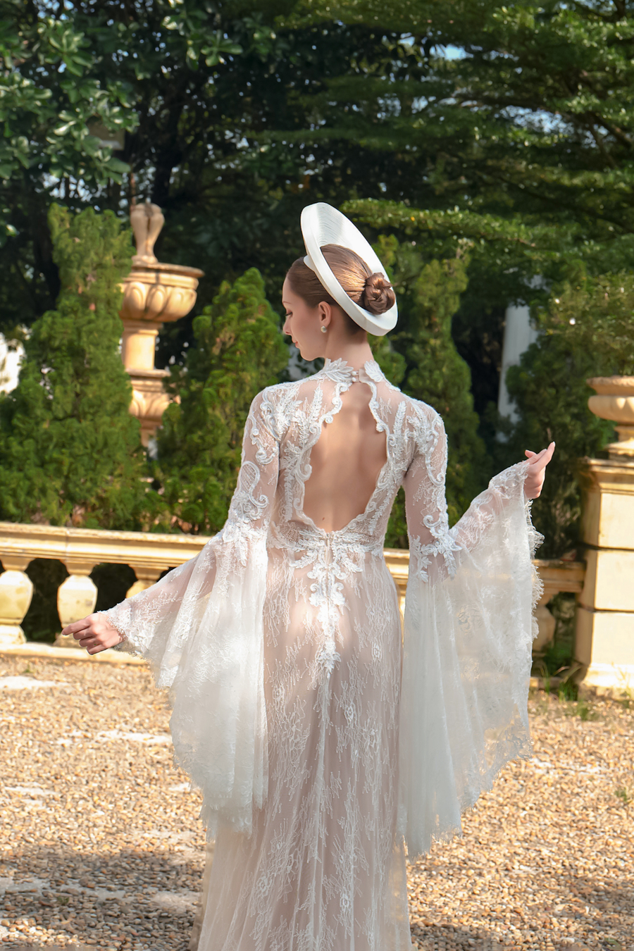 White Bridal Ao Dai | Modern Vietnamese Bridal Dress with French Lace (#RUBINA) - Dream Dresses by P.M.N.