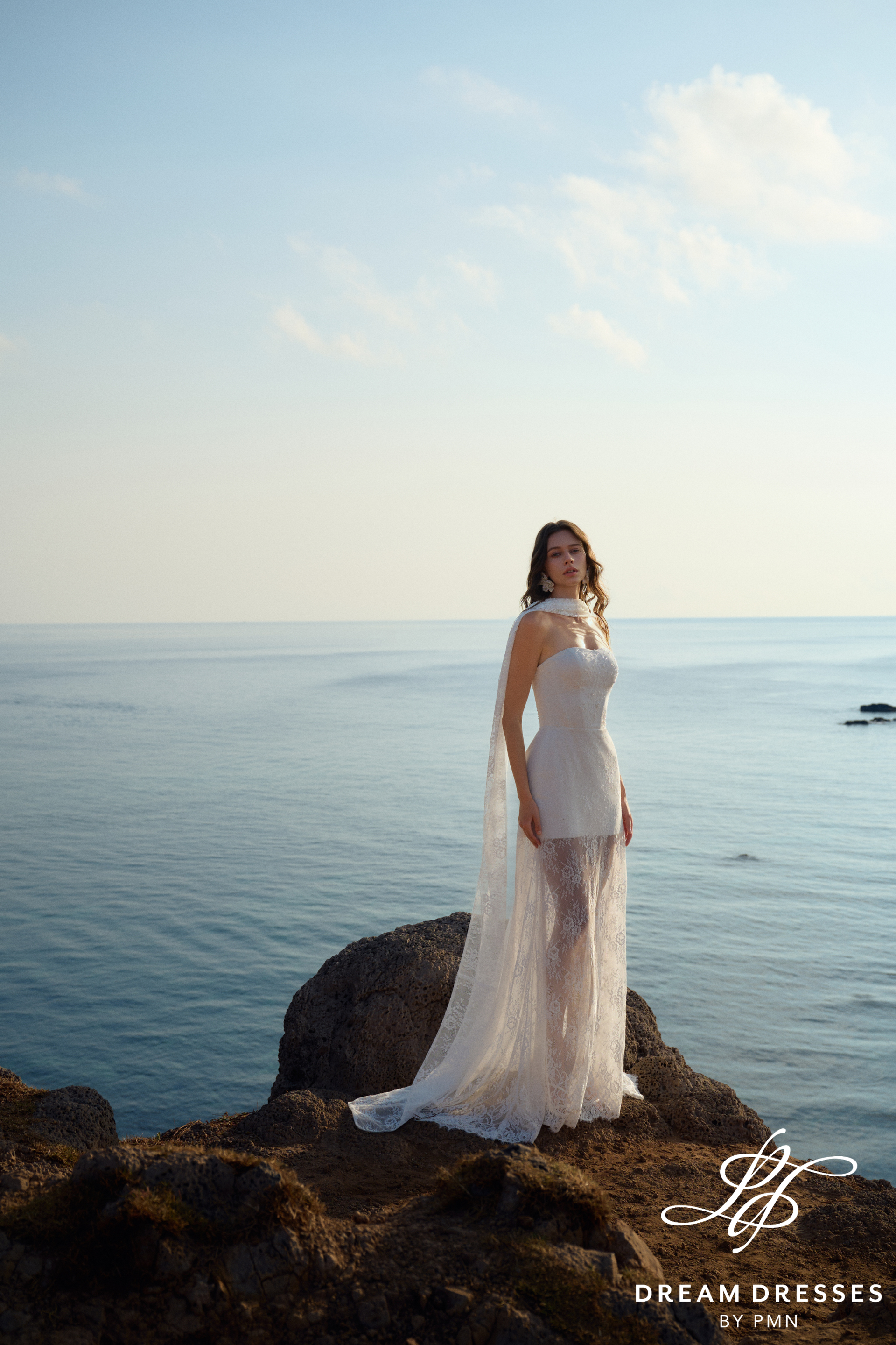 Strapless Lace Reception Dress with Scarf (#CORAL)