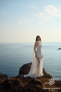 Strapless Lace Reception Dress with Scarf (#CORAL)