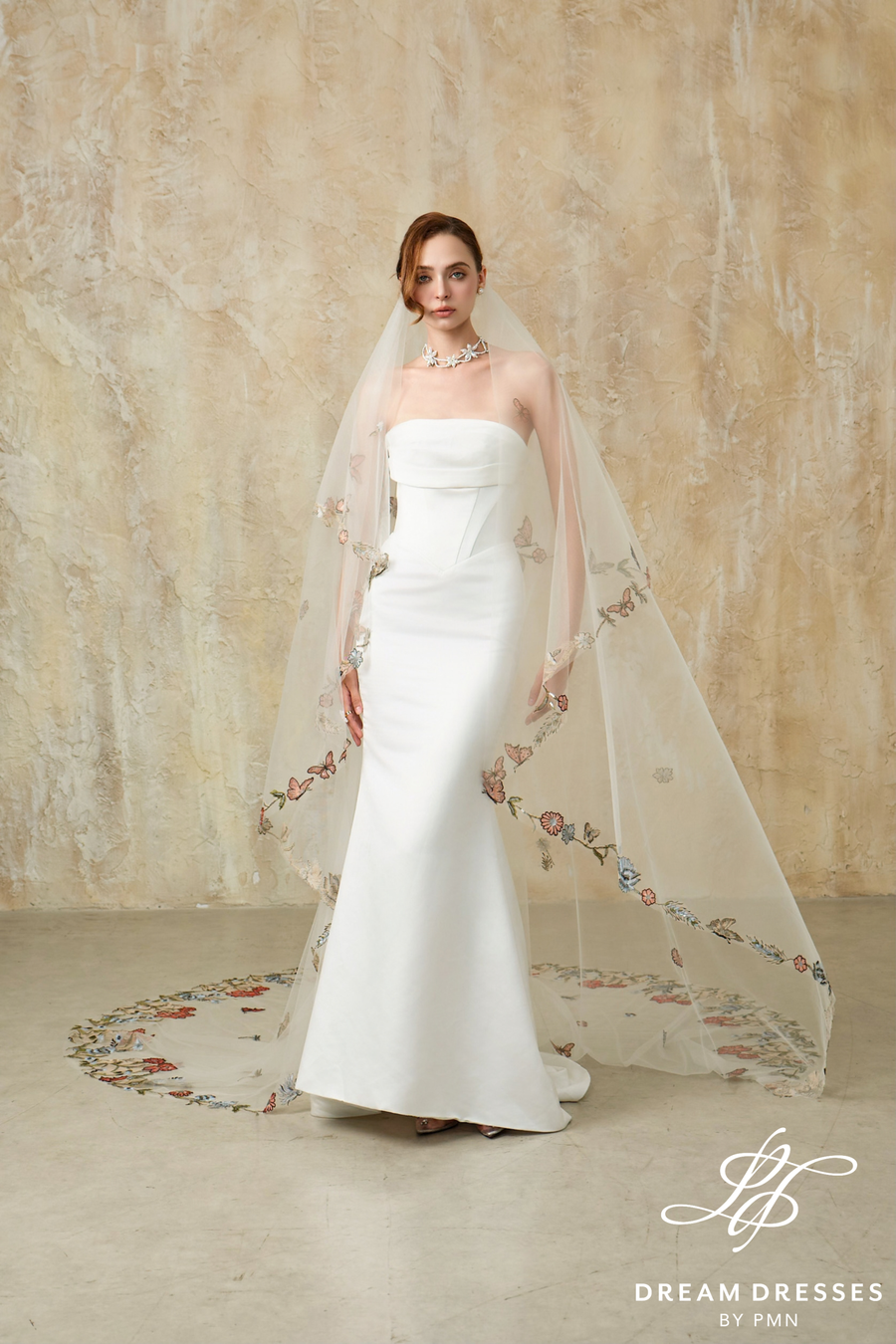 Colorful Floral Embroidery Drop Veil (#ALLURE)