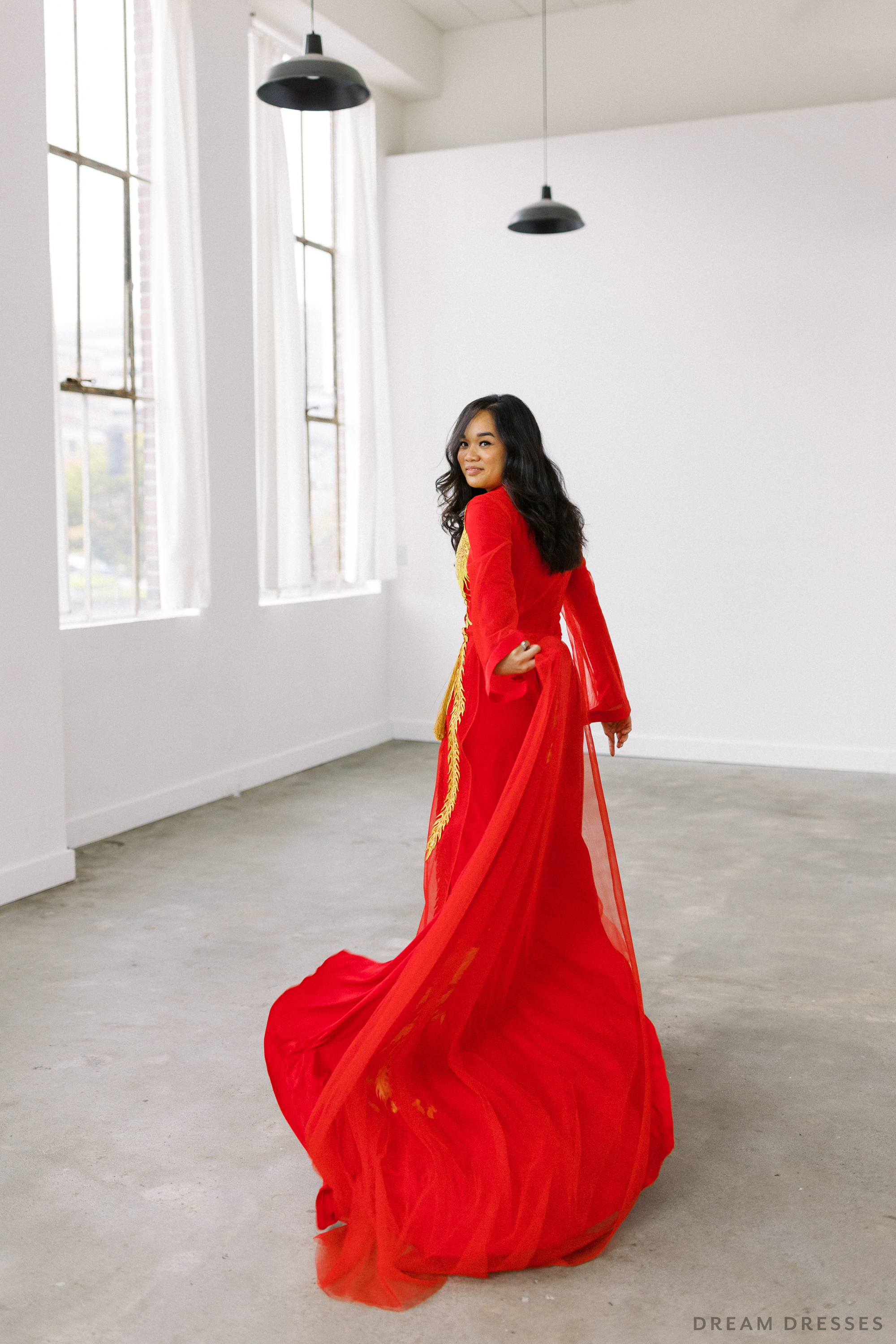 Red and Gold Ao Dai OverCoat | Traditional Vietnamese Bridal OverCoat  (#MYPHUONG)