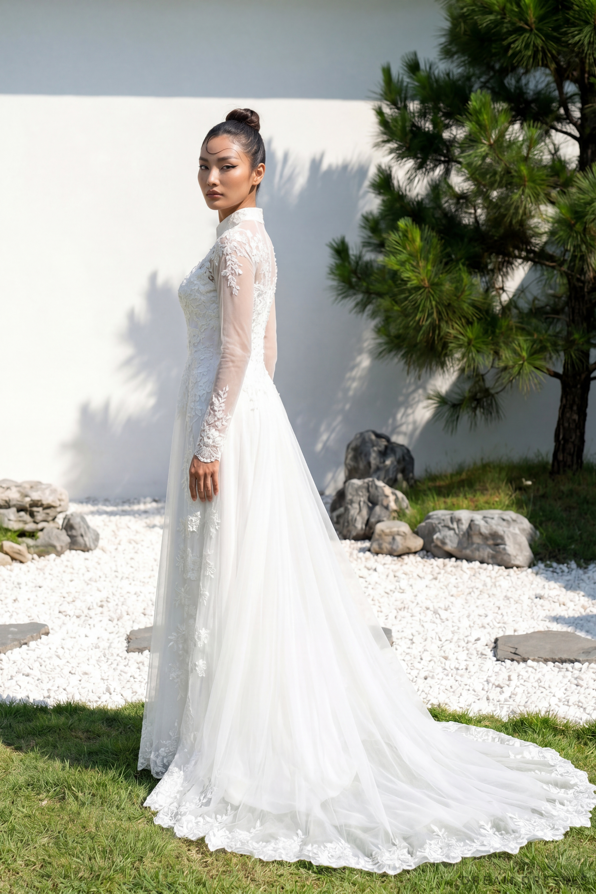 White Bridal Ao Dai | Modern Vietnamese Bridal Dress (#LING)